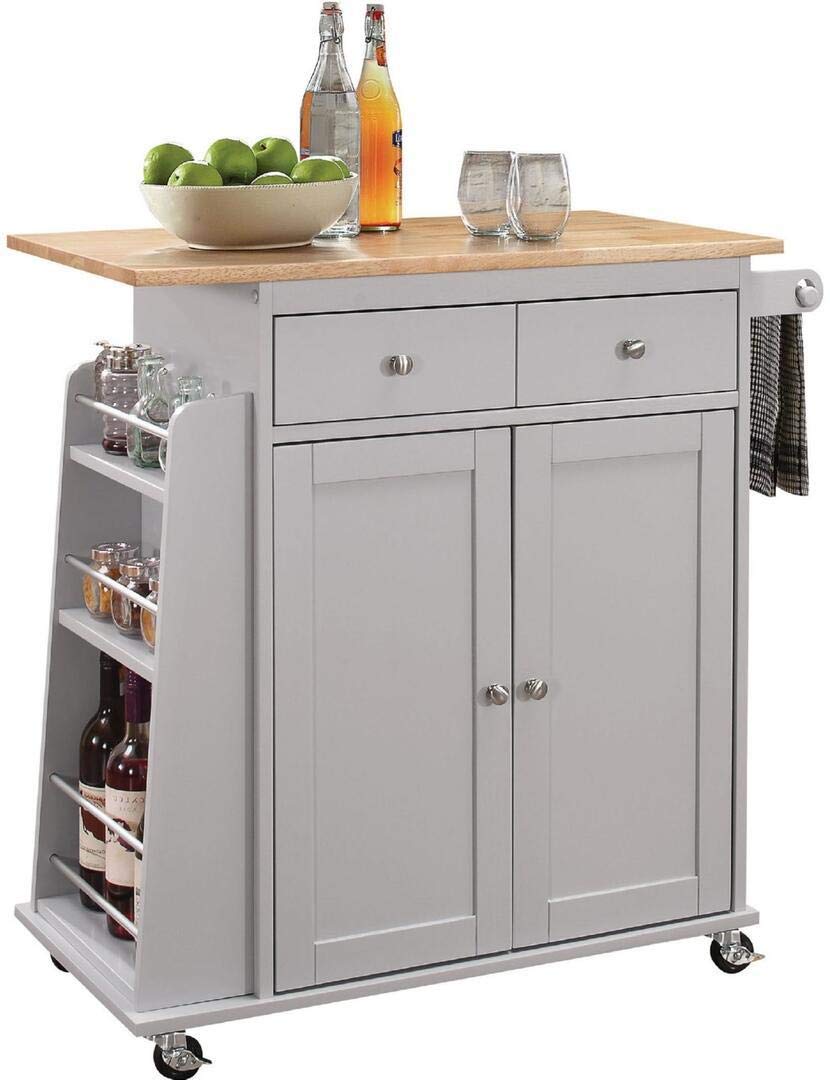 TITA-DONG Kitchen Cart with Wheels - Natural Wood & Gray Metal Rolling Island for Small Spaces - Perfect for Kitchen Organization, Dining Room Storage & Mobile Serving Cart