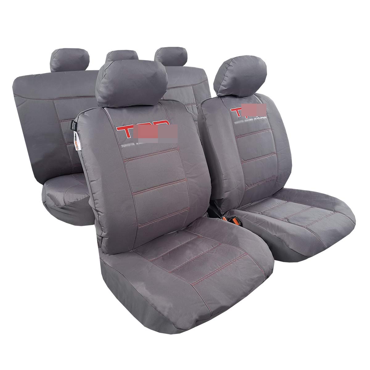 Heavy Duty Canvas Car Seat Covers Full Set for Trucks - Universal Fit for Most Low Bucket Seats with Embroidery (Gray) | Durable Protection for Work Trucks & Off-Road Vehicles