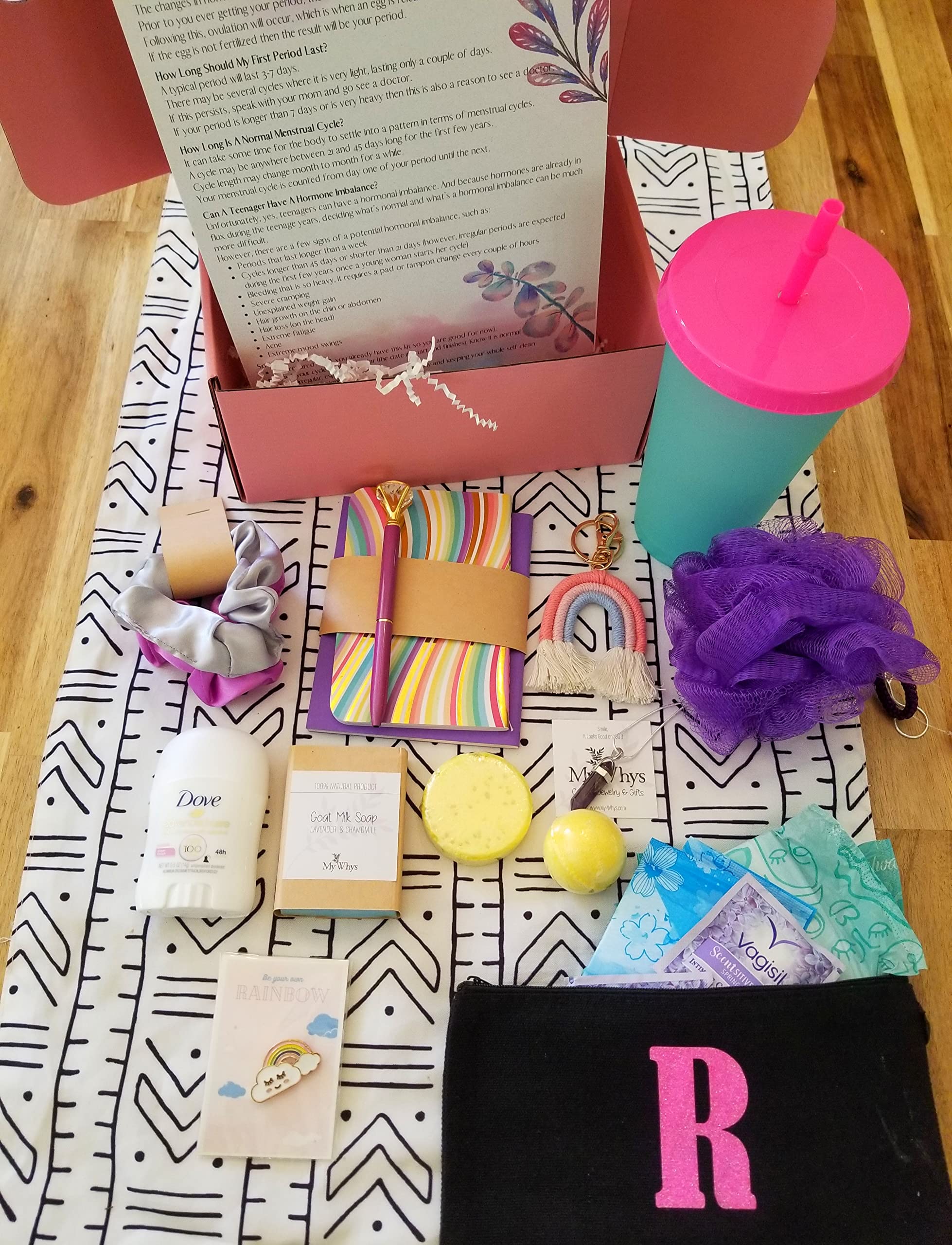 First Period Gift for Teen Girls - Personalized Menstrual Care Package with Cup & Necklace | Essential Period Kit for Tweens | Pink Gift Set for First Flow | Perfect for School, Travel & Home Use