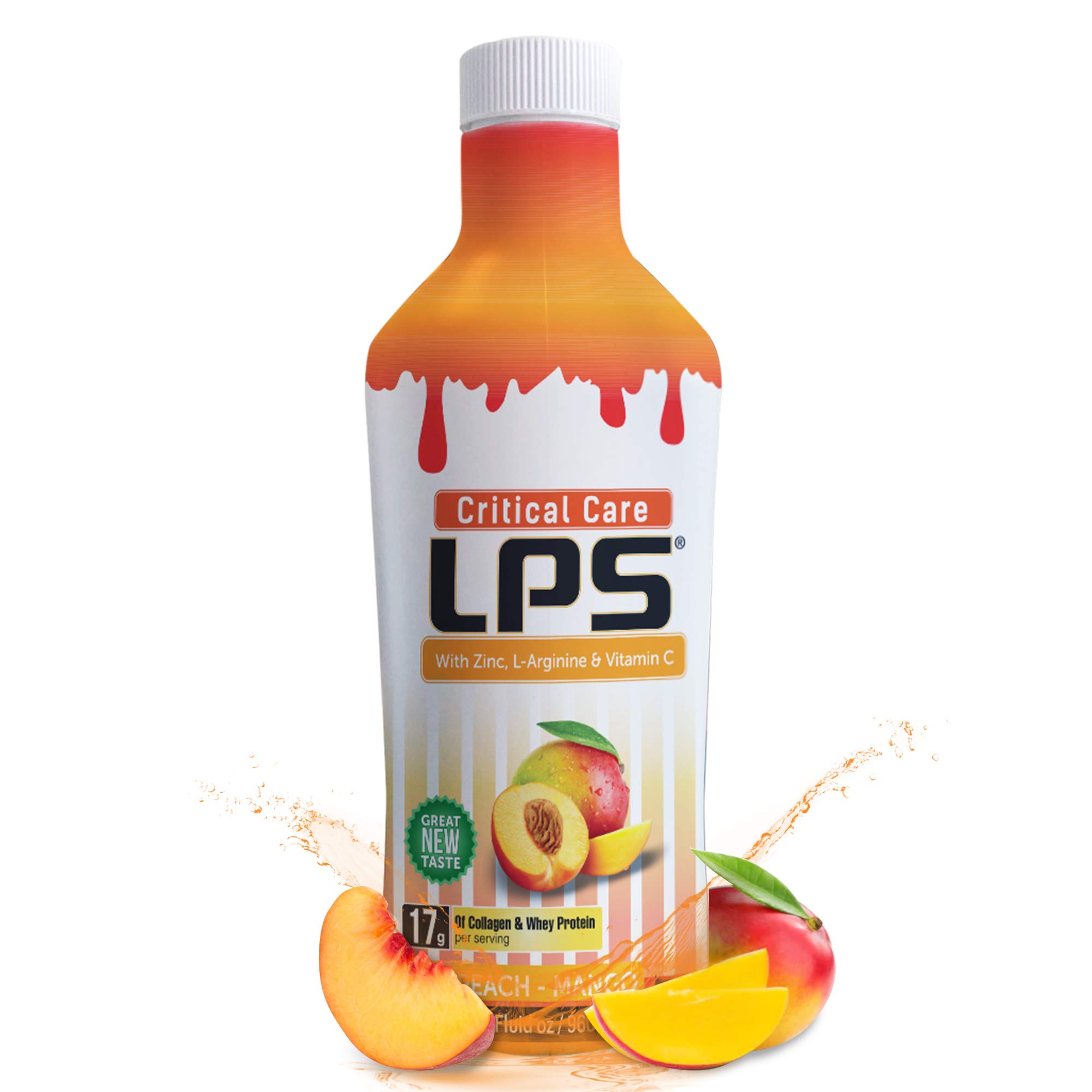 Nutritional Designs LPS Liquid Collagen & Whey Protein Powder - Sugar Free, Non-GMO Supplement Drink for Healthy Skin & Hair - Men & Women (Peach Mango Flavor) | Post-Workout Recovery & Beauty Boost