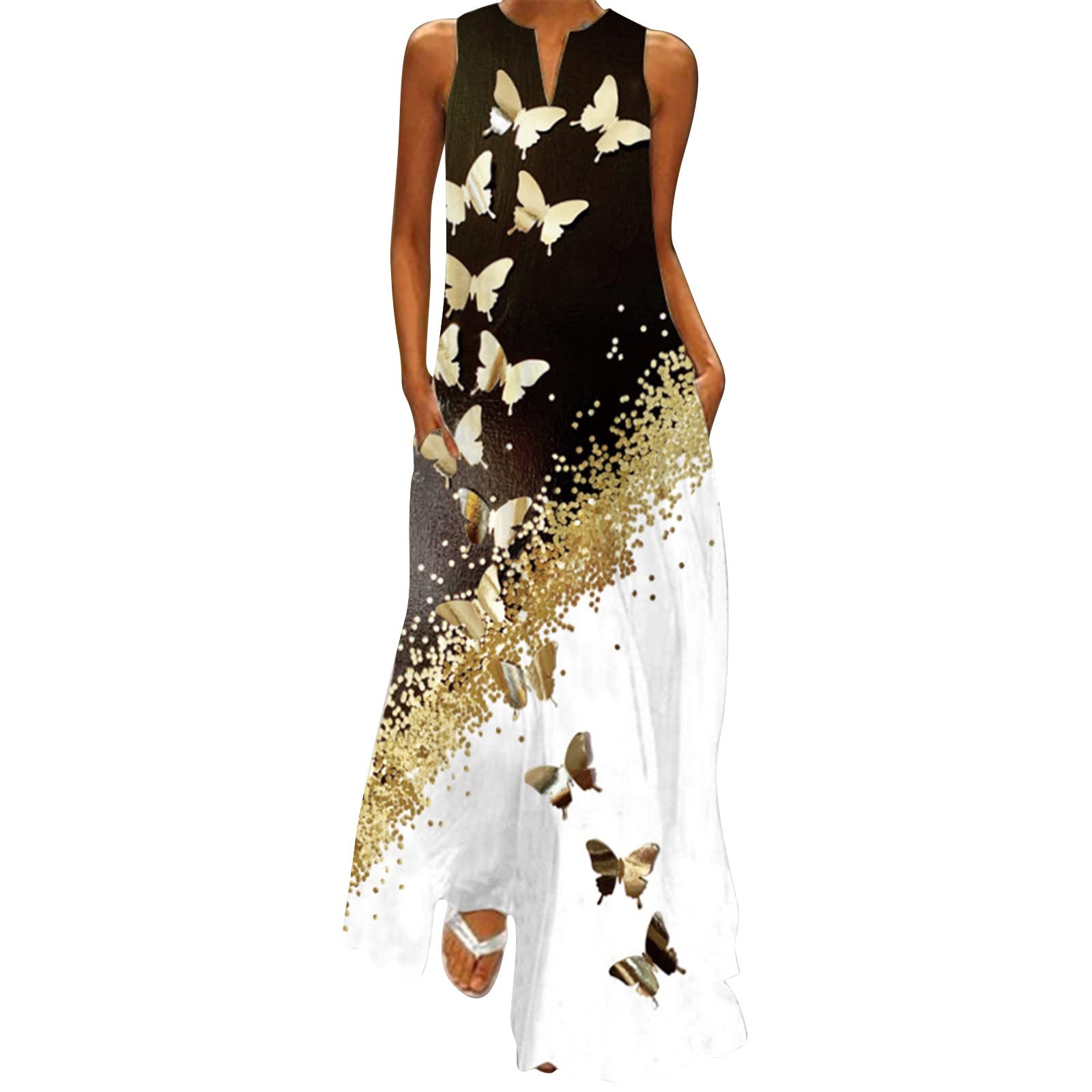 **Keepfit Dresses for Women 2023 - Sleeveless Maxi Dress, Casual Flowy Summer Dress with High Waist & Stylish Print - Perfect for Beach, Party & Everyday Wear**