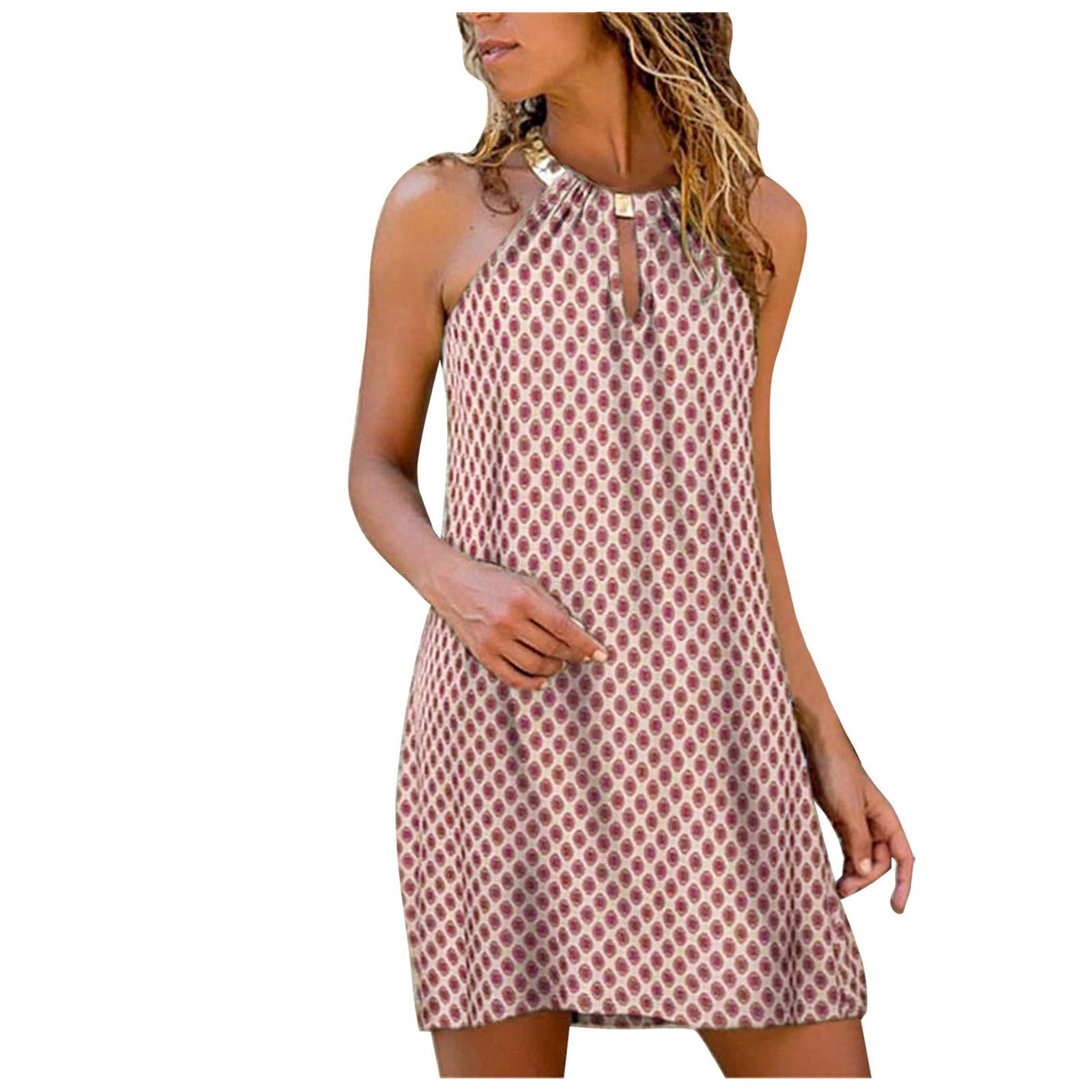 Boho Dress for Women - Sleeveless Flowy High Waist T-Shirt Dress | Casual & Party Wear | Trendy Summer Dress for Beach, Vacation & Date Night