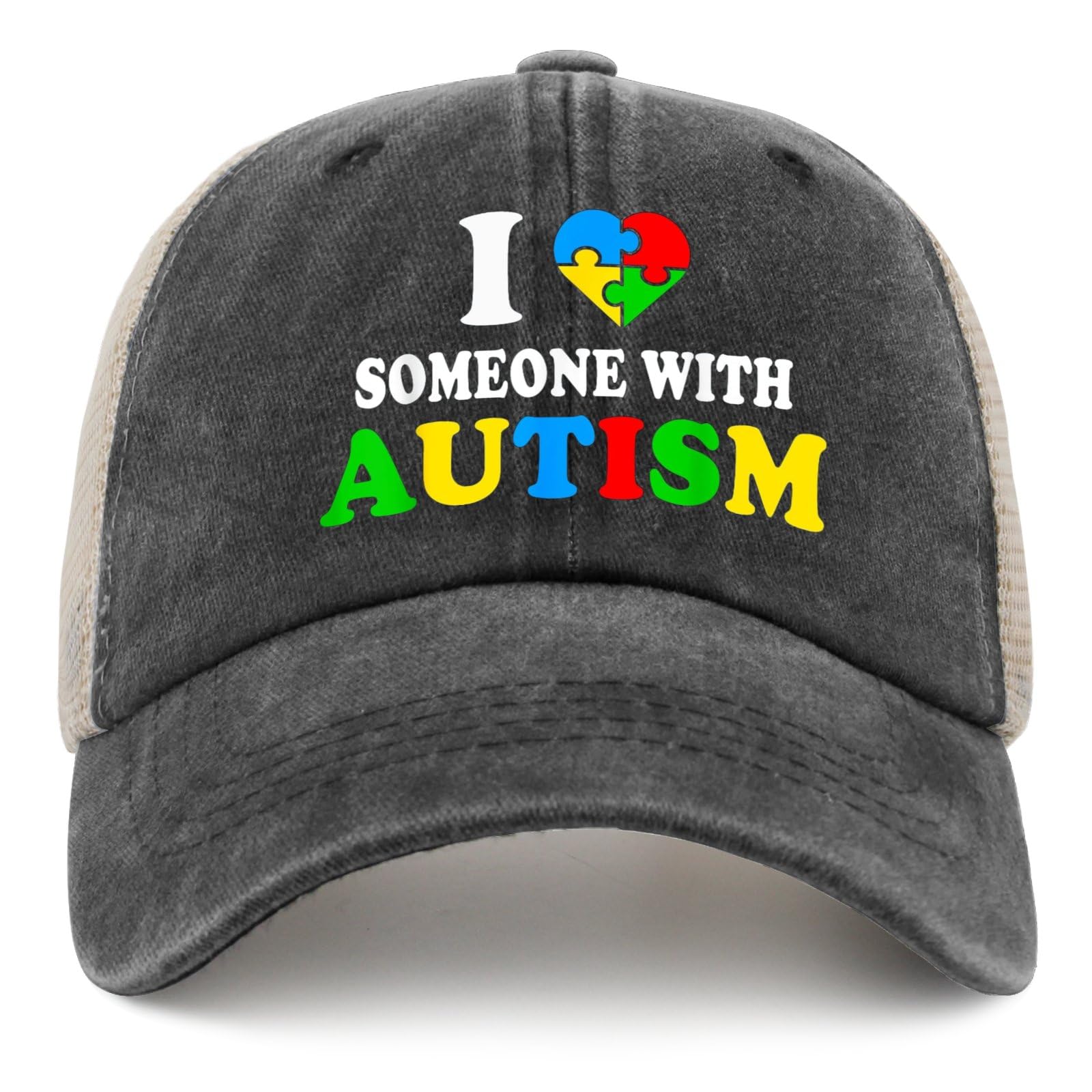 Autism Awareness Hats for Men & Women - I Love Someone with Autism Heart Design, Retro Trucker Golf Sports Cap in Black - Perfect for Golfing, Outdoor Activities & Autism Support Events