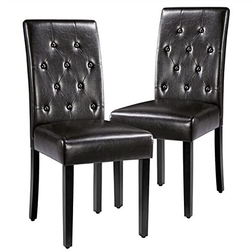Premium Waterproof Leather Dining Chairs Set of 2 - Brown Rubber Wood Legs Kitchen Chairs for Dining Room, Breakfast Nook & Small Space Decor