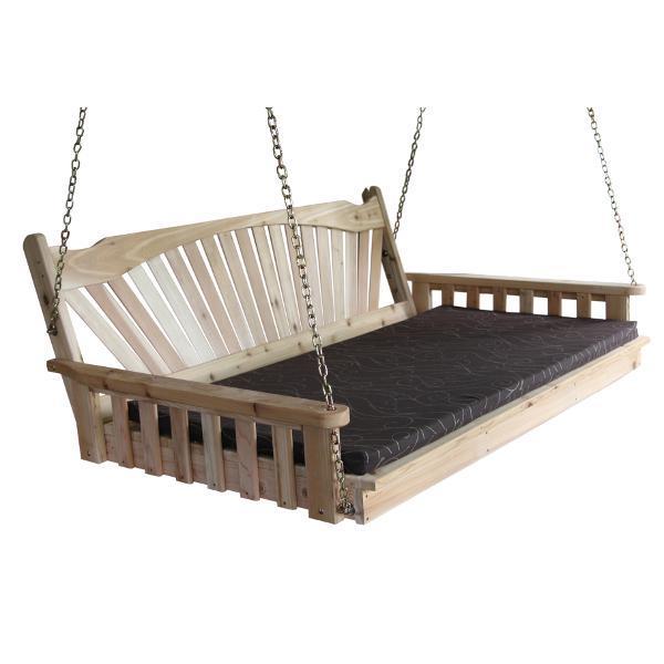 Red Cedar Swing Bed with Fanback - Outdoor Patio Hanging Bed for Porch, Garden, or Backyard Relaxation