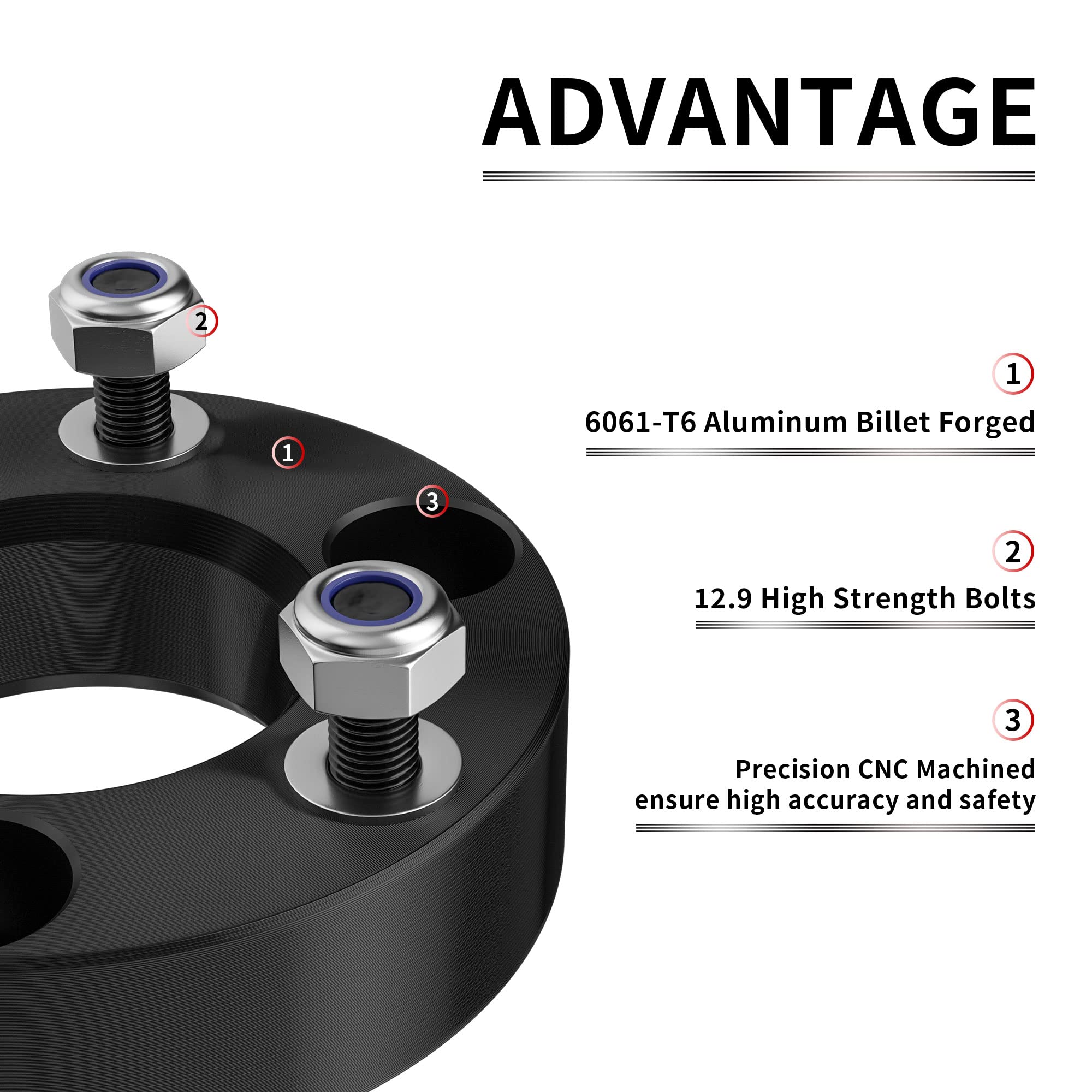 2 Inch Leveling Lift Kit for 2006-2024 Ram 1500 4WD & 2005-2011 Dakota 2WD - Forged Front Strut Spacers to Raise Pickup Truck Front by 2