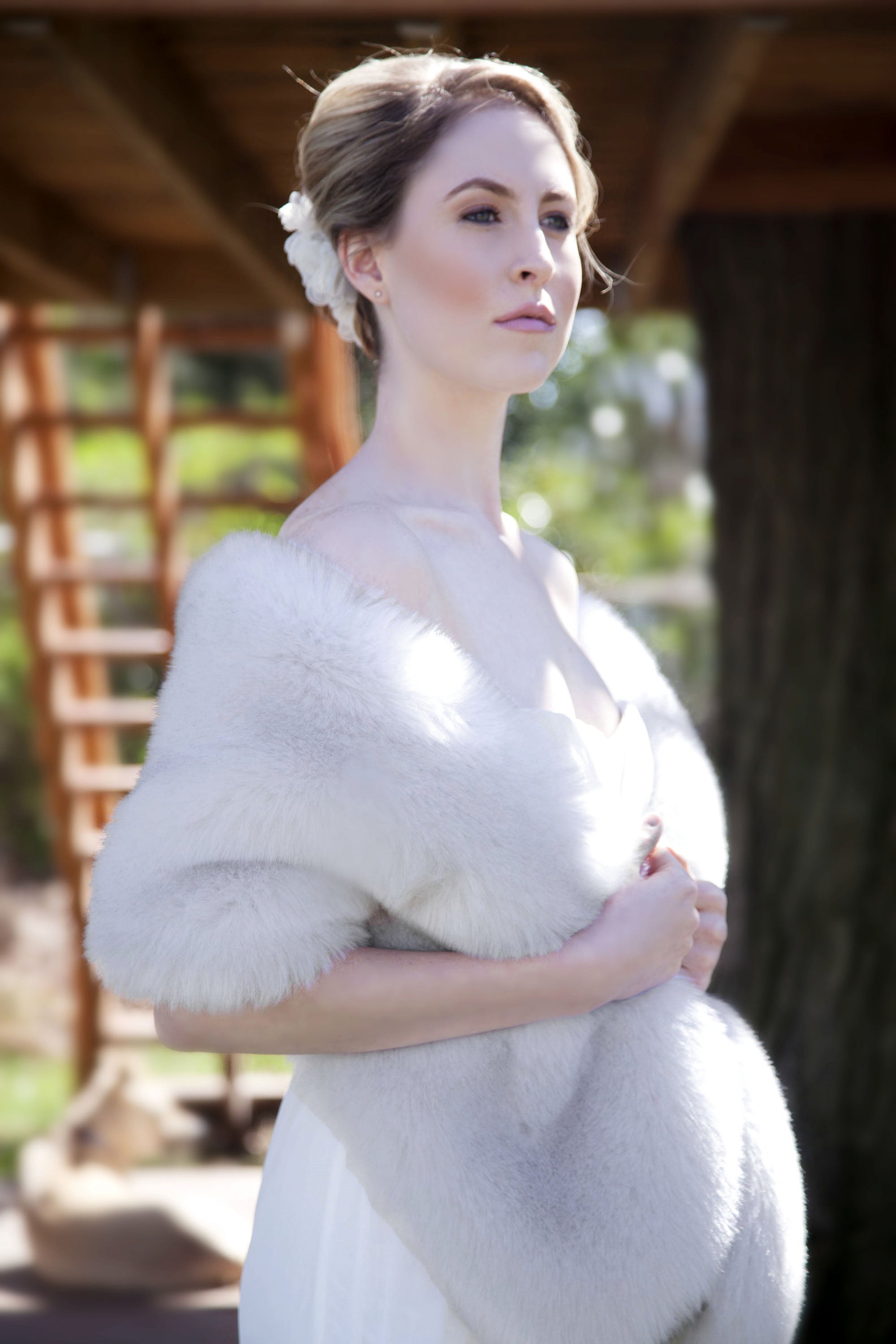Light Gray Fur Shawl for Women - Soft & Warm Winter Wrap - Elegant Fashion Accessory for Parties, Weddings & Cold Weather Outfits (Lilian SGry01)