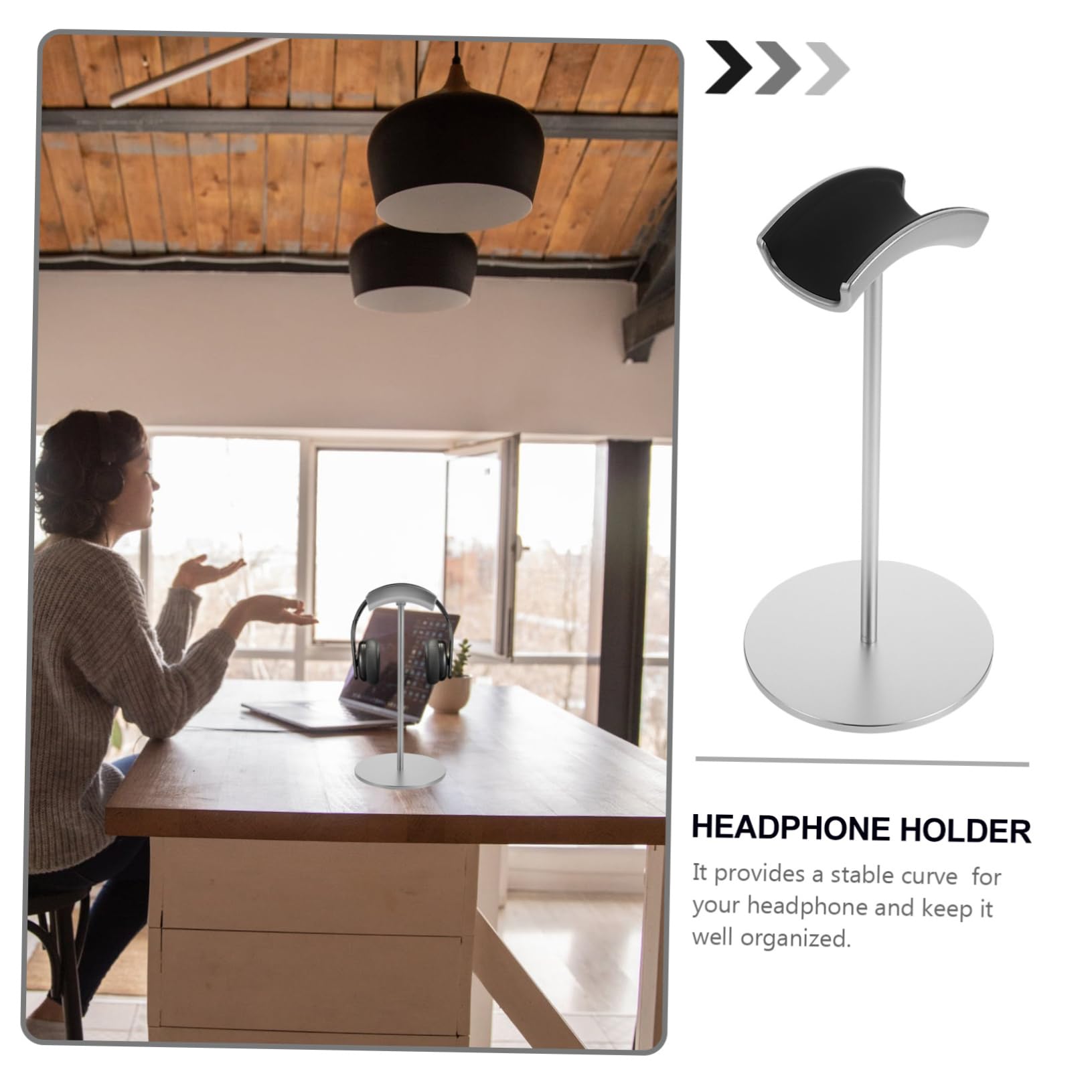 Alipis Silver Headphone Stand with Hanging Hook - Desk Organizer for Headset Storage, Cable Management, and Room Tidying - Perfect for Gaming, Office, and Home Use