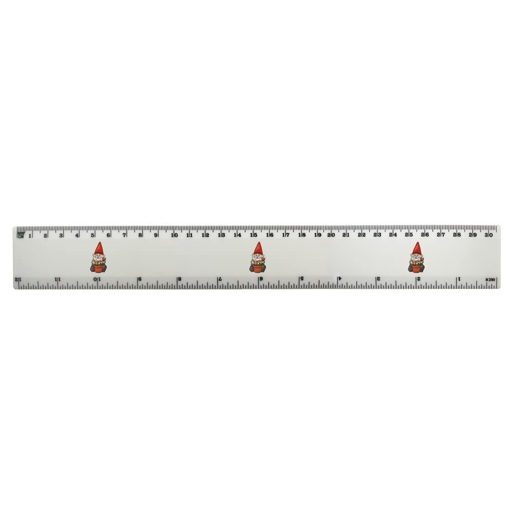 Azeeda 12 Inch White Plastic Ruler with Cute Garden Gnome Design - Perfect for School, Office, Crafting & DIY Projects (RL00066034)