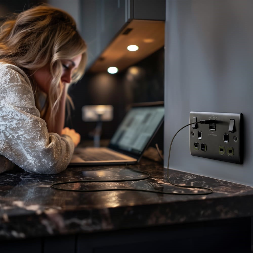 BG Nexus Metal Matt Black 13A Double USB Socket with 45W A+C NFB22UAC45B - Fast Charging Outlet for Home, Office & Hotel Rooms