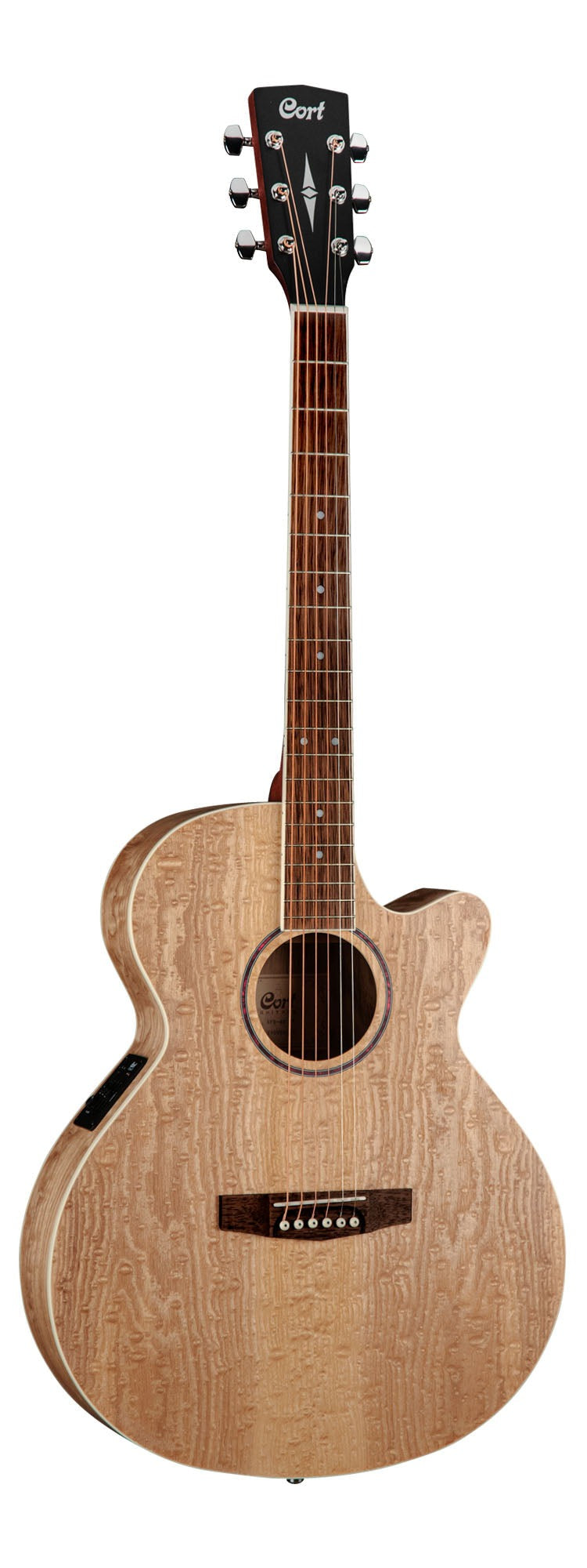 Cort SFX AB Ash Burl Small Body Cutaway Acoustic Guitar with Natural Finish & Gig Bag - Perfect for Travel, Camping & Home Practice