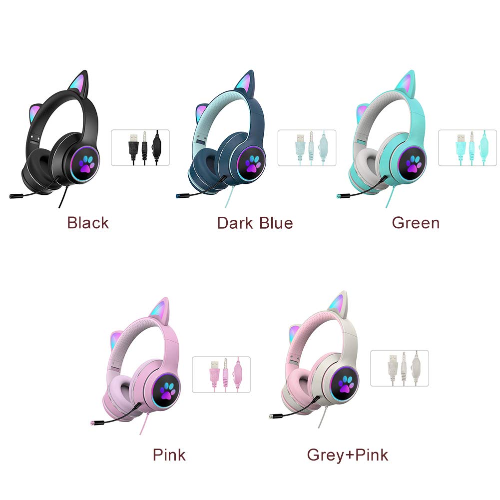 HONUTIGE Cat Ear Gaming Headset with RGB LED Lights, Built-in Microphone & Stereo Sound - Over-Ear Headphones for PC, PS4, Xbox, Nintendo Switch - Perfect for Streaming, Gaming & Virtual Meetings