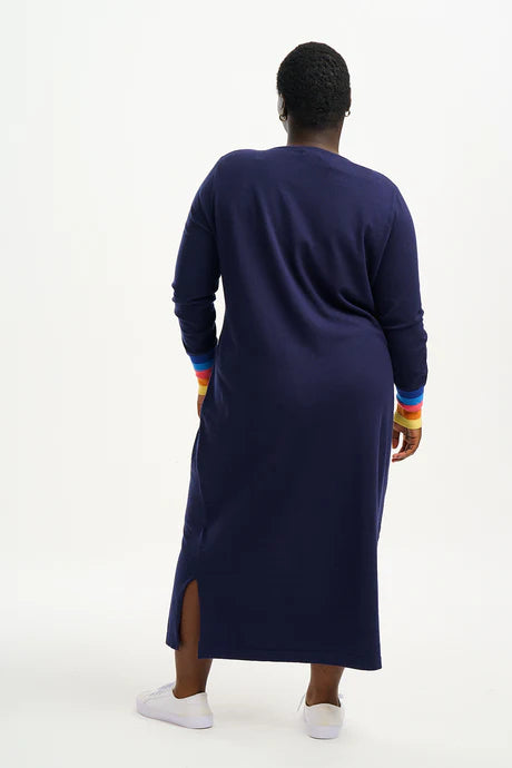 Liselle Knit Dress Navy with Sunset Cuffs - Elegant Casual Wear for Women | Perfect for Office, Date Night & Special Occasions