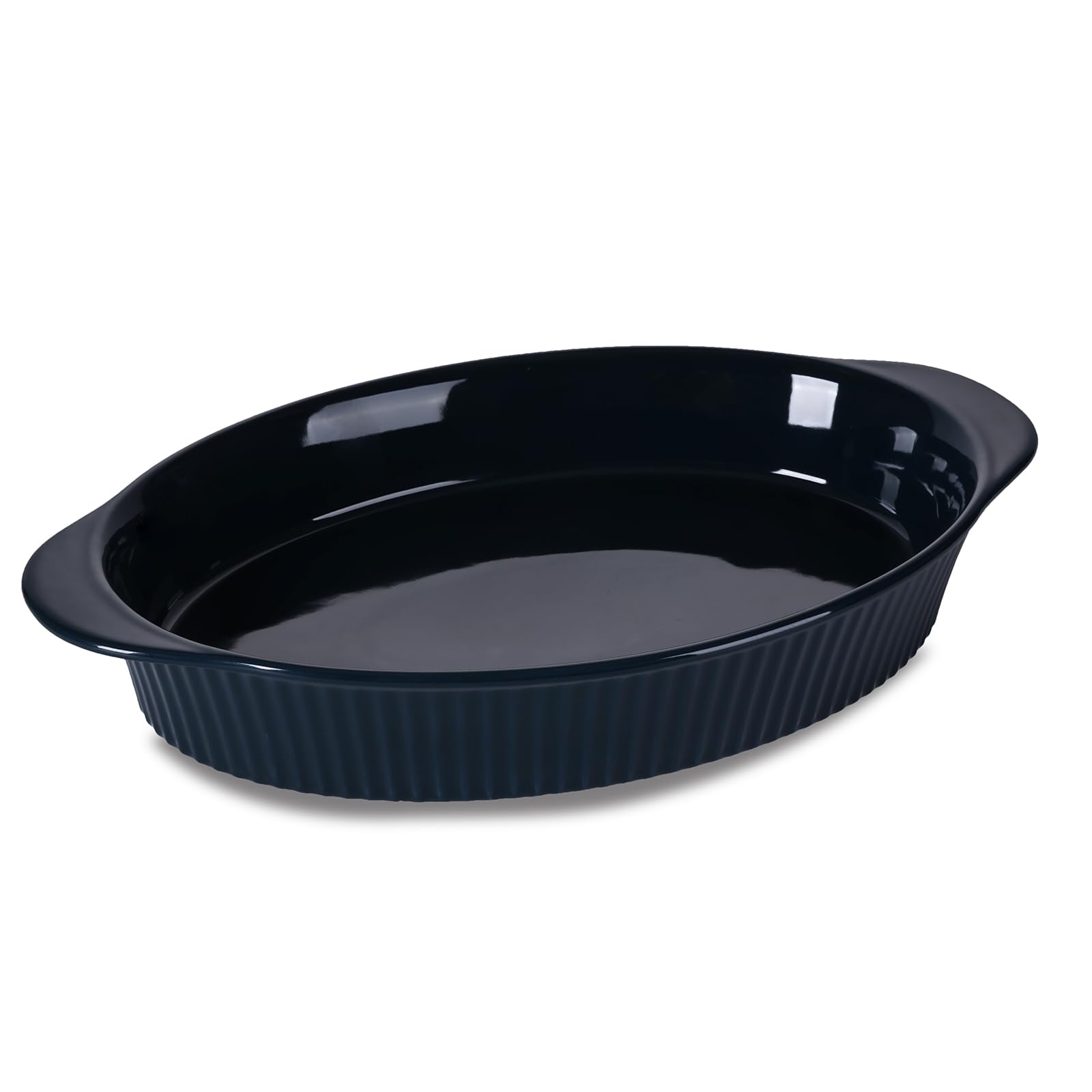 LEETOYI 9x13 Inch Large Oval Porcelain Au Gratin Baking Dish - Double Handle Oven Safe Bakeware for Casseroles, Lasagna, Mac & Cheese - Perfect for Home Kitchen, Dinner Parties & Holiday Meals (Navy Blue)