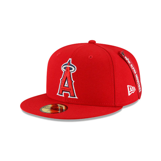 Los Angeles Angels Alpha Industry Red 59FIFTY Fitted Baseball Cap for Men - Official MLB Hat for Sports Fans & Casual Wear