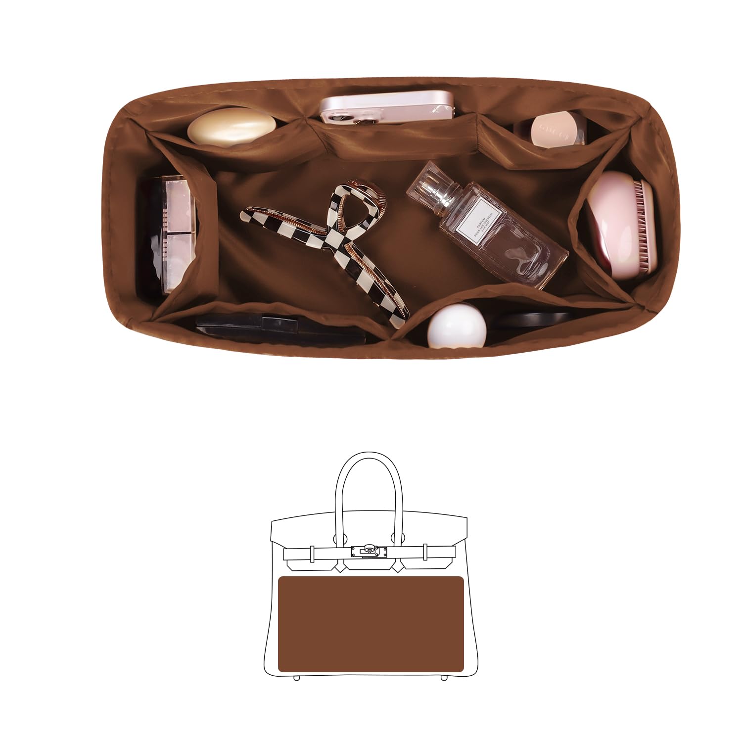Luxury Hermes Bag Organizer Insert for Birkin 30 - Premium Silk Storage Shaper with Multiple Pockets | Lightweight Handbag Organizer for Daily Use (Gold) | Perfect for Travel, Work & Special Occasions