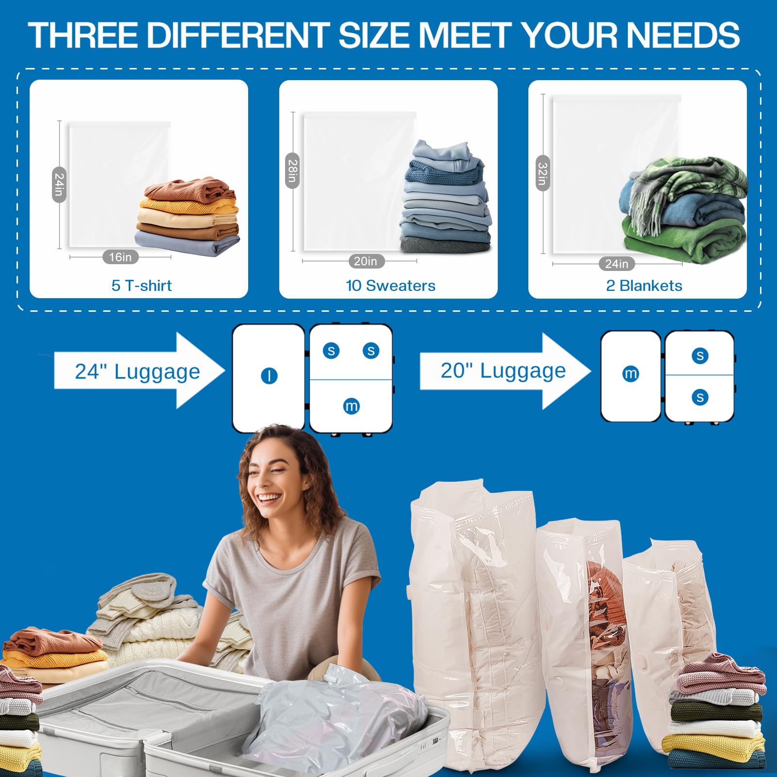 12 Pack Vacuum Seal Bags for Travel - Space Saving Storage Bags with Electric Pump for Clothes & Luggage Organization | Perfect for Vacuum Packing Suitcases, Seasonal Wardrobe Storage & Moving