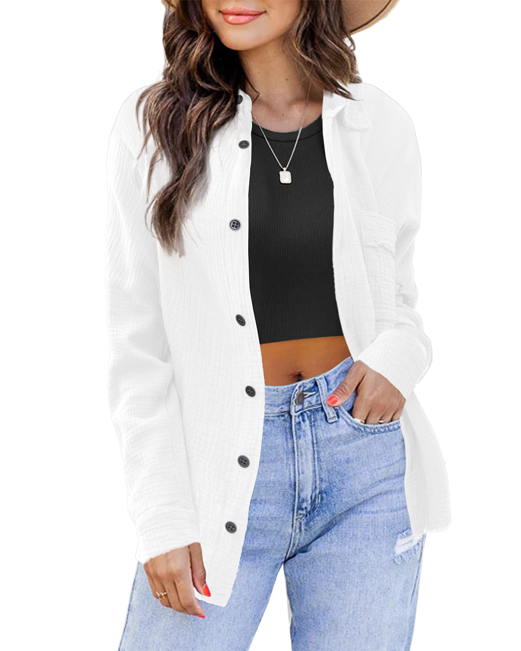 iGENJUN Women's Long Sleeve Linen Flannel Shacket - Button Down Shirt Jacket for Fall Winter 2023-2024 | Casual Office Wear & Autumn Layering Outfits | Perfect for Work, Date Night, Weekend Getaways & Outdoor Activities | Cozy Fall Fashion Essential for Women | Ideal for Coffee Dates, Office Meetings, Hiking Trips & Cozy Evenings by the Fireplace