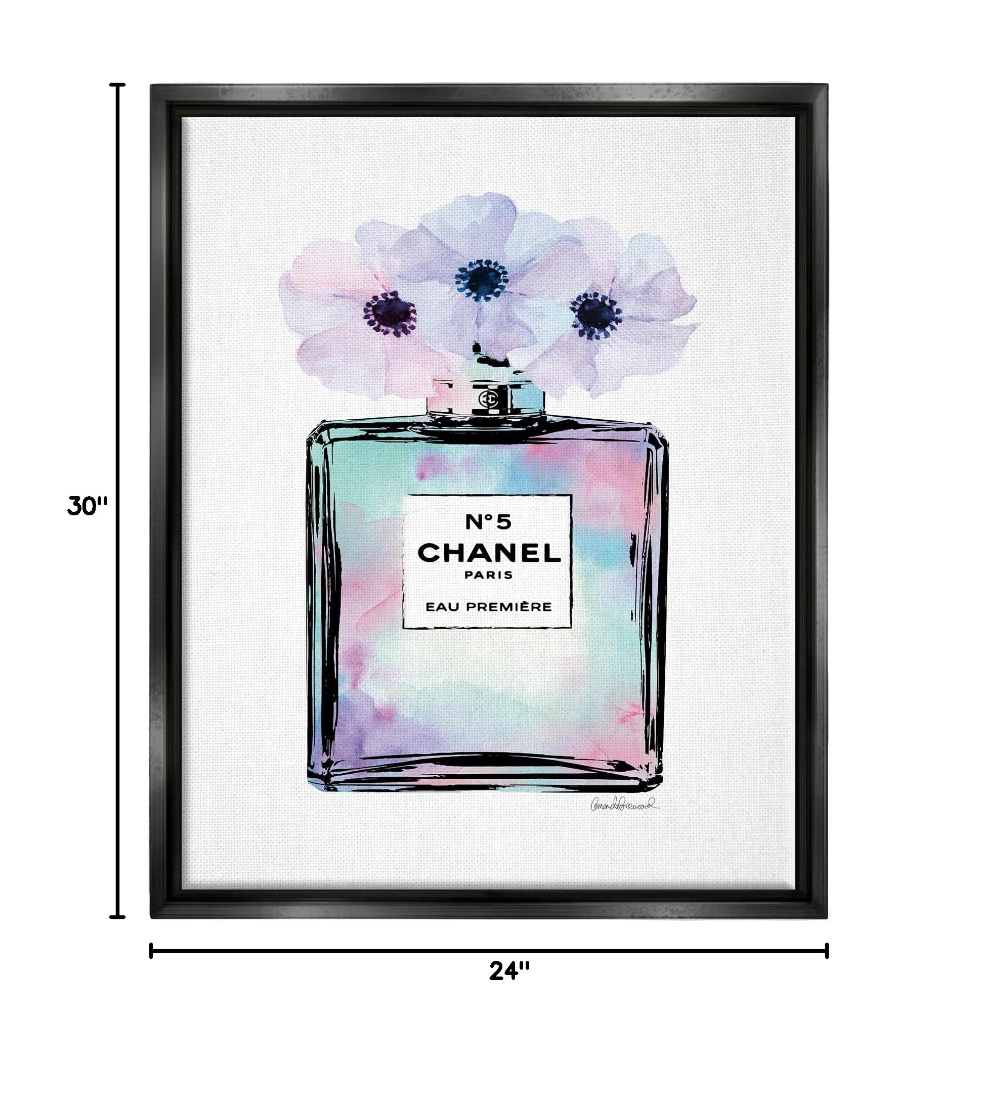 Stupell Industries Purple Flower Perfume Glam Fashion Wall Art - Floater Frame Design by Amanda Greenwood - Perfect for Bedroom, Bathroom & Office Decor
