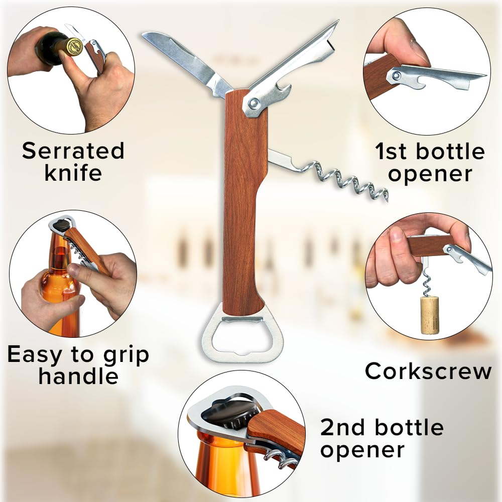 Professional Stainless Steel Bottle Opener & Beer Corkscrew - Heavy Duty Bar Tool for Bartenders, Home Use, Parties & Outdoor Adventures