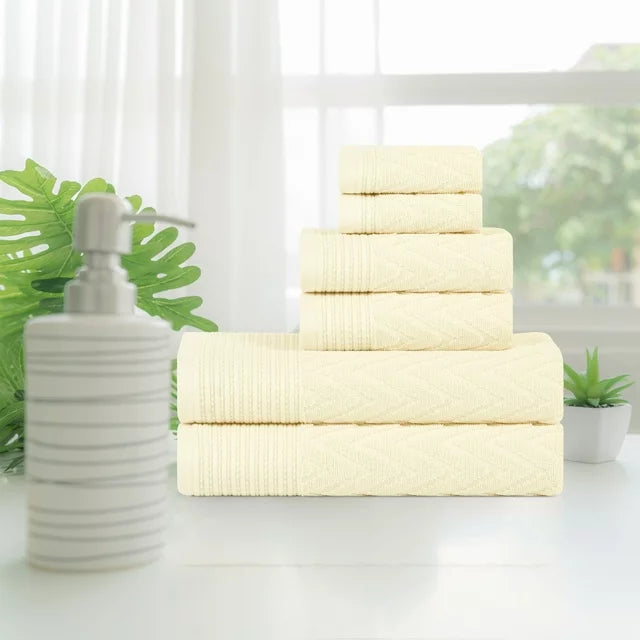 Premium 6-Piece Chevron Cotton Bath Towel Set - Soft, Absorbent & Quick-Drying - Perfect for Bathroom, Spa, Gym & Beach Use