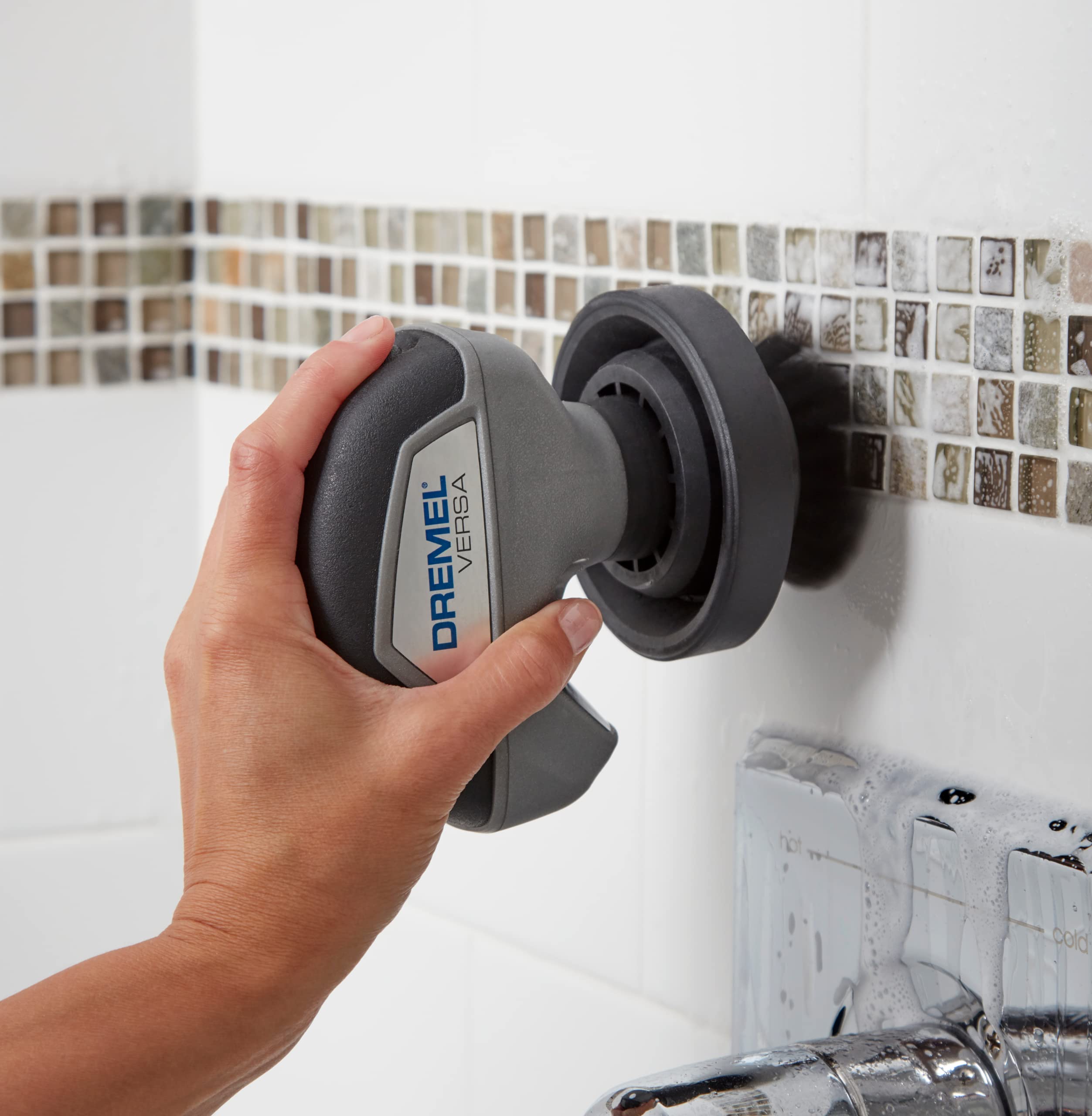 Dremel Versa Power Scrubber Cleaning Tool - Multi-Surface Scrub Brush for Grout, Tile, Bathtub, Shower, Kitchen, Sink & Grill - Electric Cleaner for Bathroom, Stove, Pans & Auto Detailing - PC10-02 - Perfect for Deep Cleaning Tough Stains in Home & Outdoor Spaces