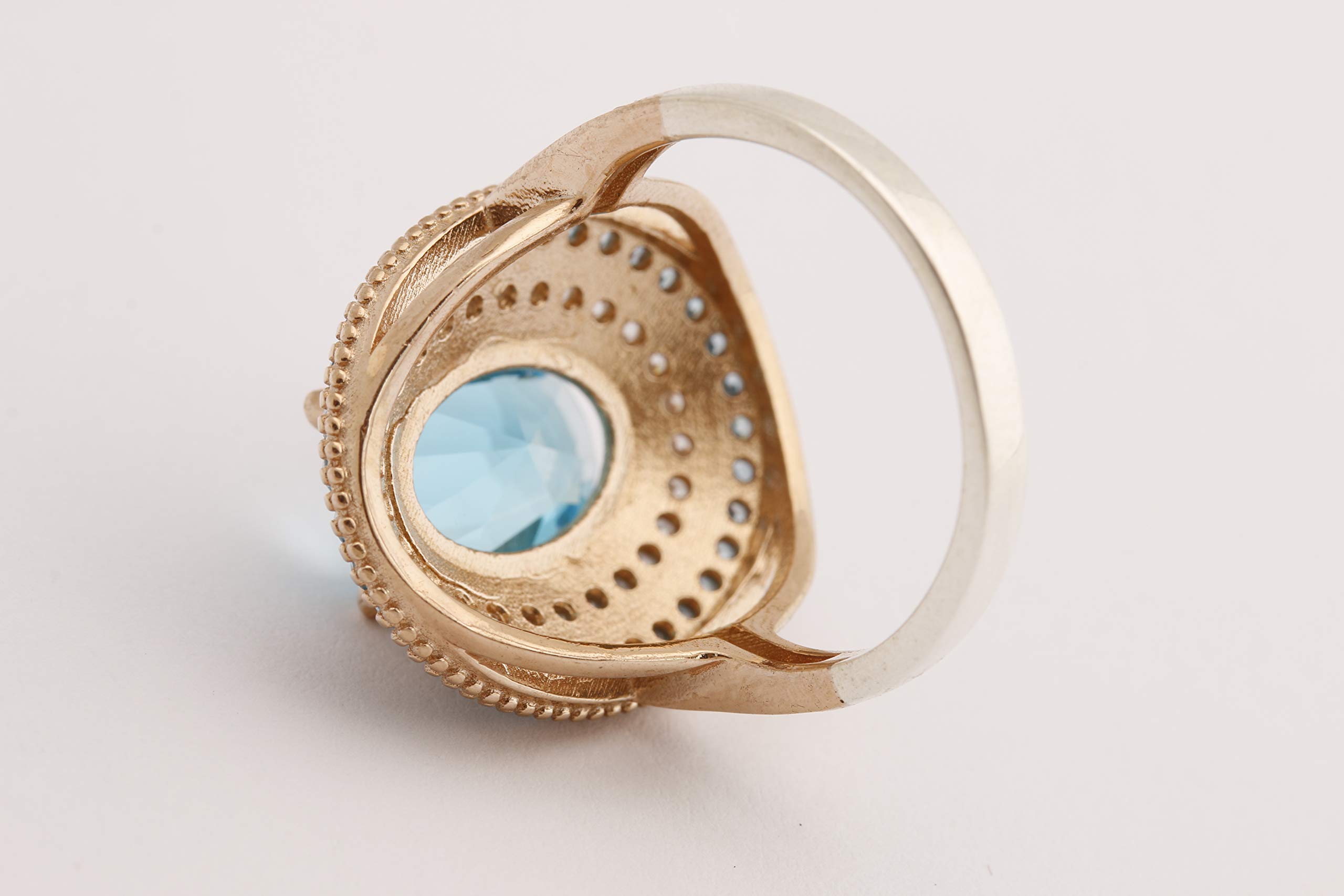 Handmade Turkish 925 Sterling Silver Ring with London Blue Topaz & Round Cut Topaz - Oval Shape Jewelry for Women - Perfect for Weddings, Parties & Everyday Wear (All Sizes Available)