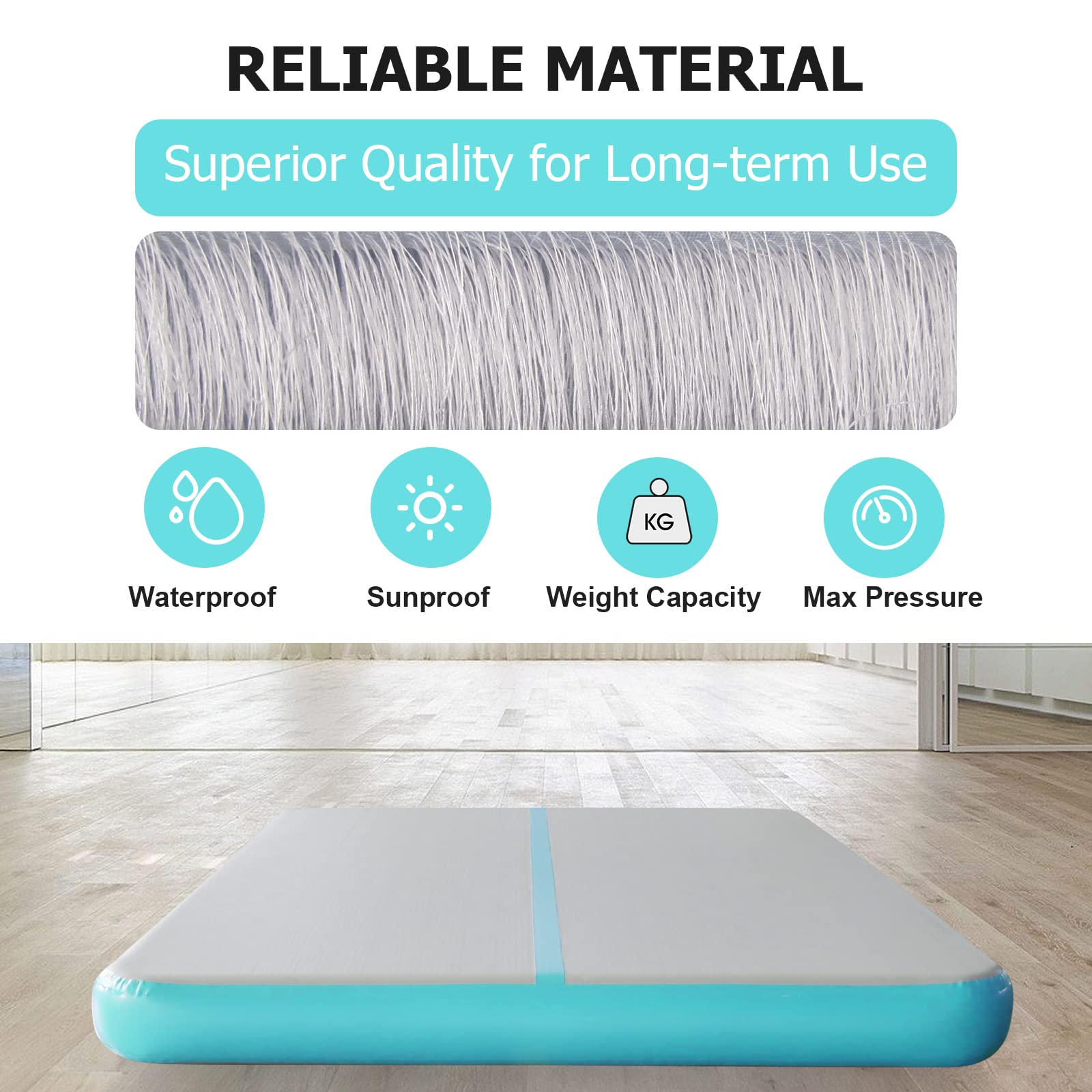 Inflatable Gymnastics Tumbling Mat 10ft/13ft/16ft/20ft - 4/8 Inch Thick Air Track Mat with Electric Pump for Home Gym, Cheerleading & Outdoor Training - Perfect for Backyard, Park & Indoor Practice