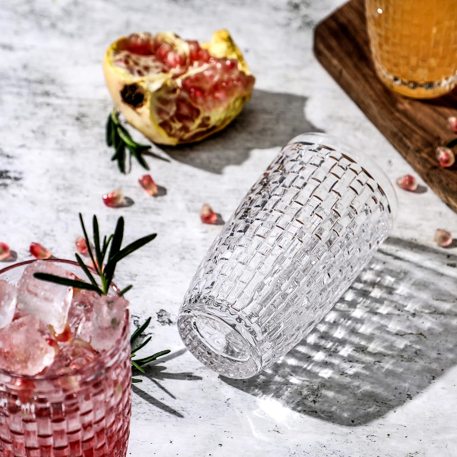 Premium 6-Piece Knitted Iced Tea Glass Set - Durable Highball Drinking Cups for Soda, Juice, Milk, Coke, Beer, Spirits & Water - Perfect for Home Bars, Parties, Picnics & Everyday Use