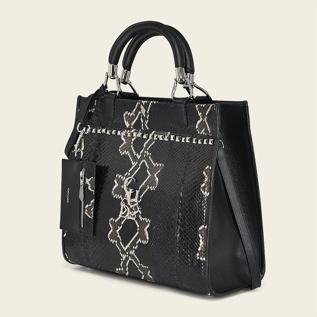BOD0DPH Fashionable Women's Python Print Tote Bag - Stylish Black Handbag for Work, Travel & Shopping