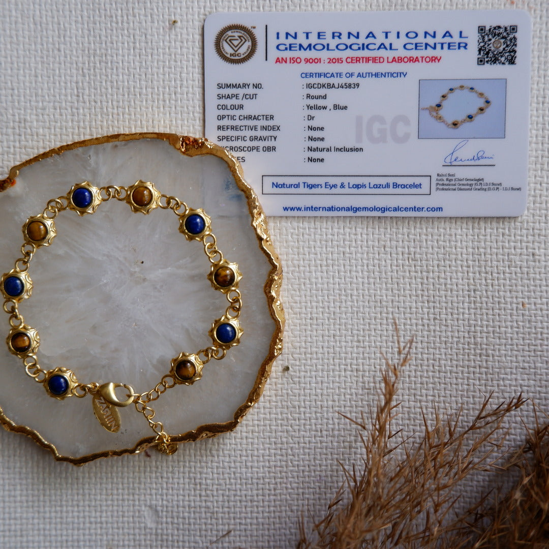 Natural Tiger's Eye & Lapis Lazuli Beaded Bracelet for Men & Women - Healing Crystal Energy Jewelry for Meditation, Yoga & Spiritual Protection