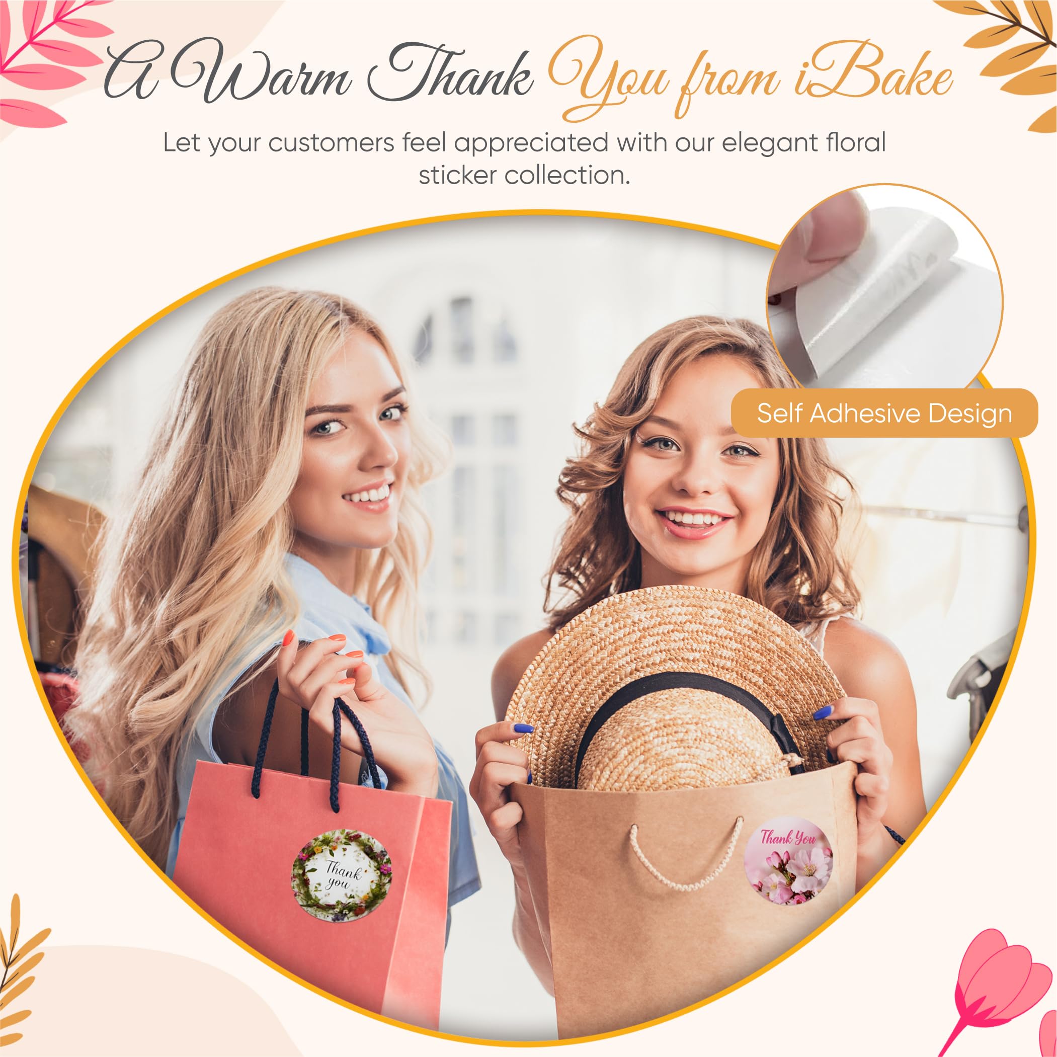 500 Pcs Floral Thank You Stickers - 1.5 Inch Self-Adhesive Waterproof Stickers for Small Business, Envelope Seals, Packaging & Gifts - Beautiful Designs, Strong & Durable for Mailing, Scrapbooking & DIY Crafts