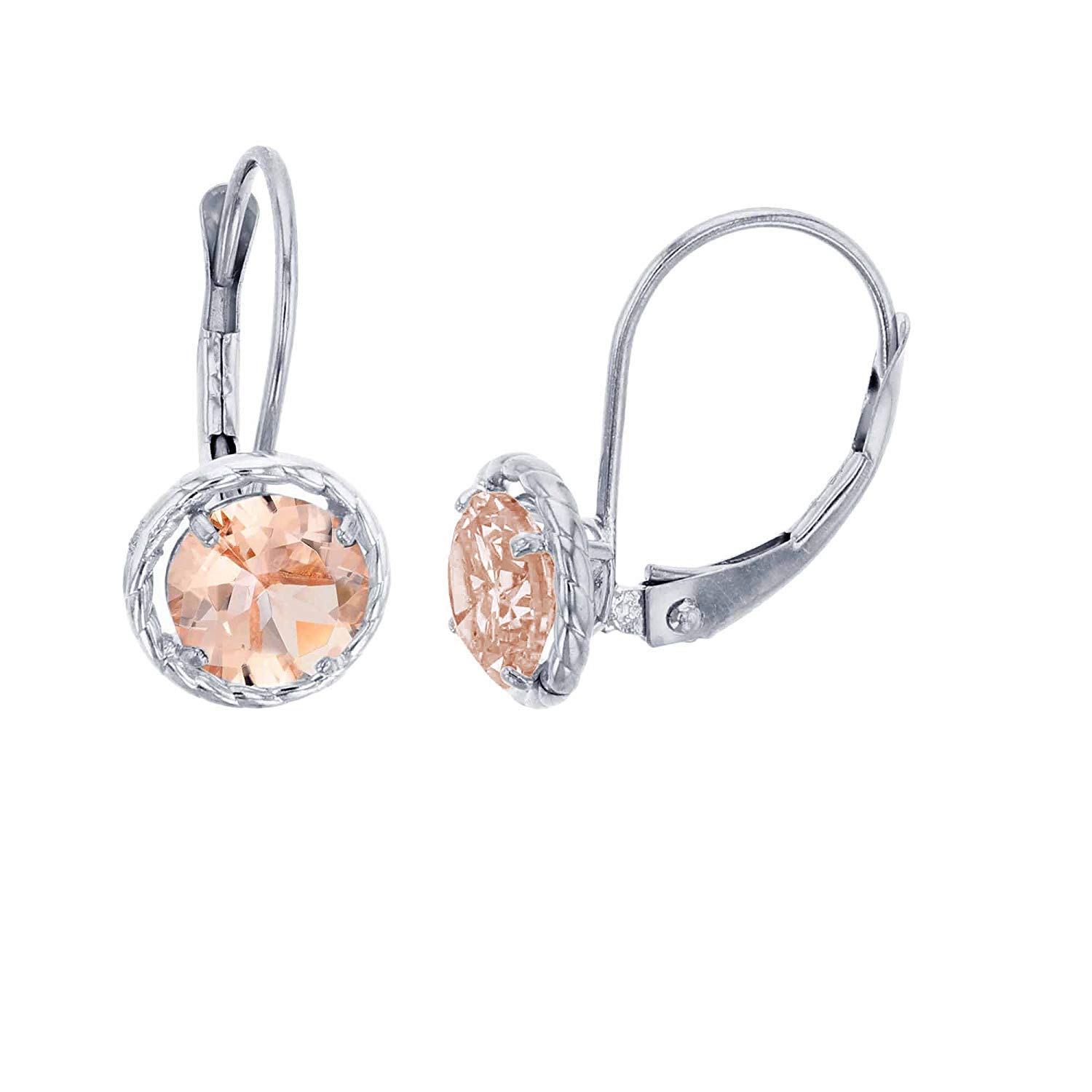10K Yellow, White & Rose Gold 6mm Round Gemstone Leverback Earrings with Rope Frame | Genuine Birthstone Jewelry for Women | Perfect for Gifts, Weddings & Everyday Wear