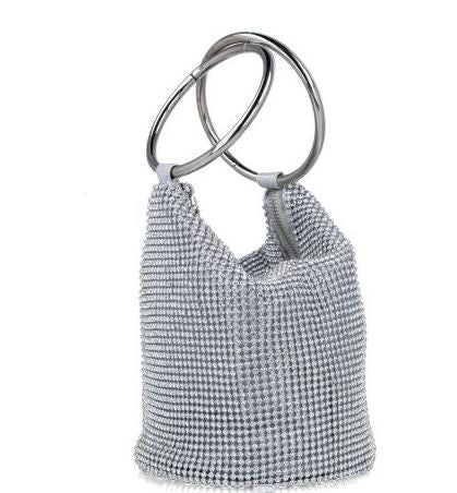 MENBUR Silver Crystal Bucket Bag for Women - Elegant Evening Clutch Purse for Parties, Weddings & Special Occasions