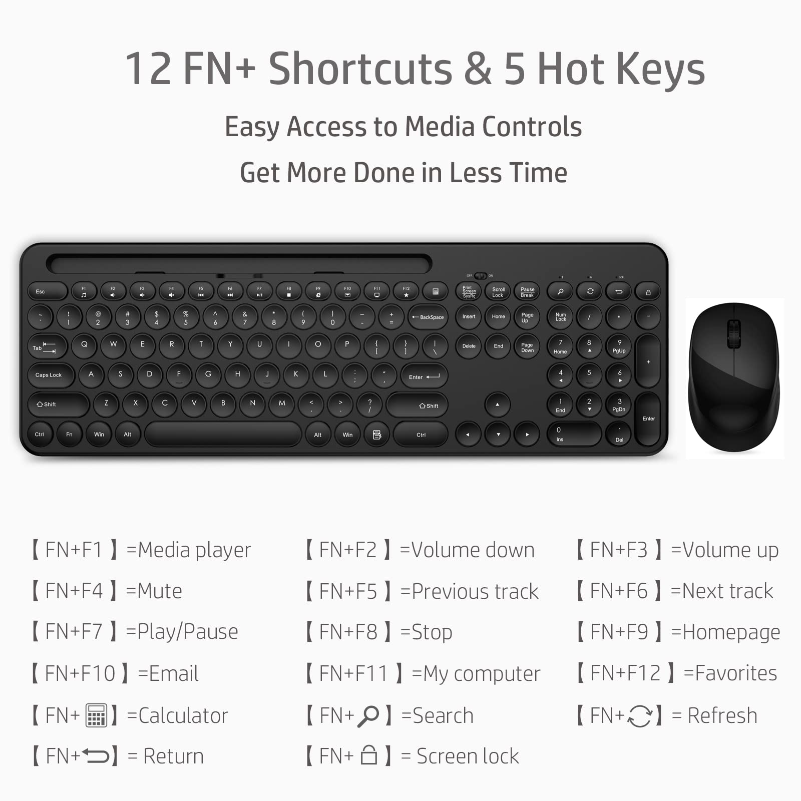 LeadsaiL Wireless Keyboard and Mouse Combo with Phone & Tablet Holder - Full-Sized Ergonomic USB Keyboard and Mouse Set for Windows PC, Laptop, Desktop - Perfect for Home Office, Gaming, and Remote Work (Black)