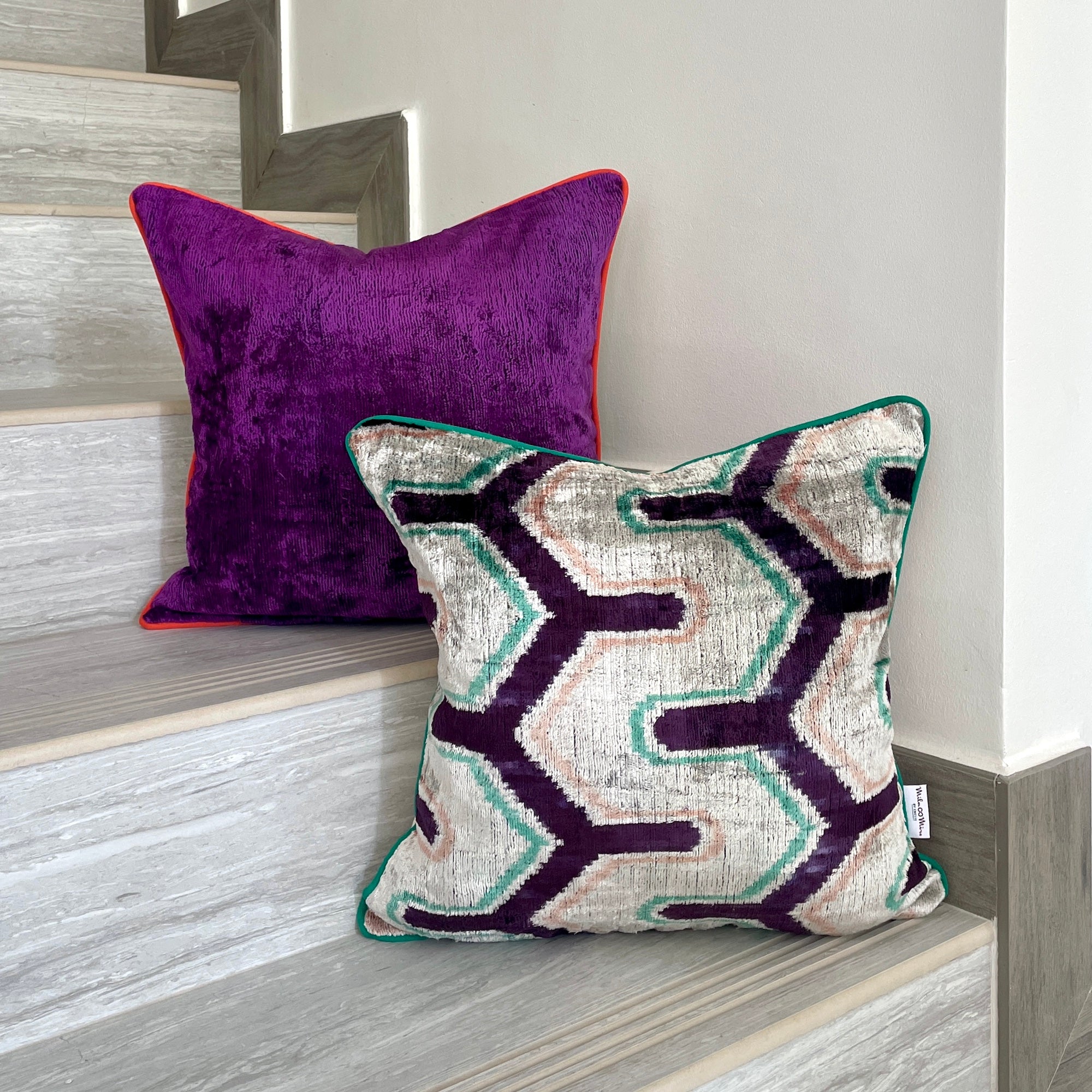 Luxury Velvet Ikat Cushion Pillow Cover - Soft Purple Bohemian Decor for Sofa, Bed & Home - Perfect for Living Room, Bedroom & Nursery Decor