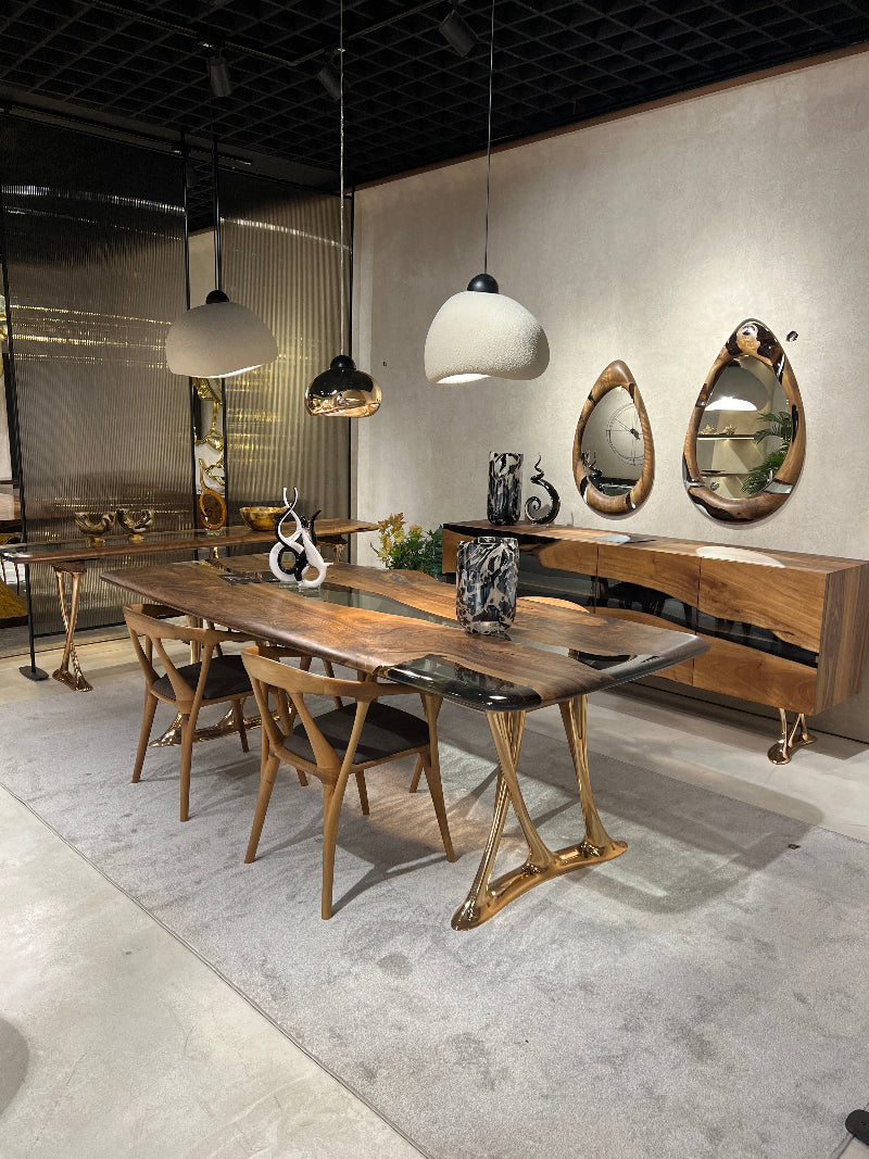 Custom Epoxy Resin Dining Table - Handmade Osso Wood & Resin Live Edge Table for Modern Dining Room, Kitchen, Restaurant & Office Decor