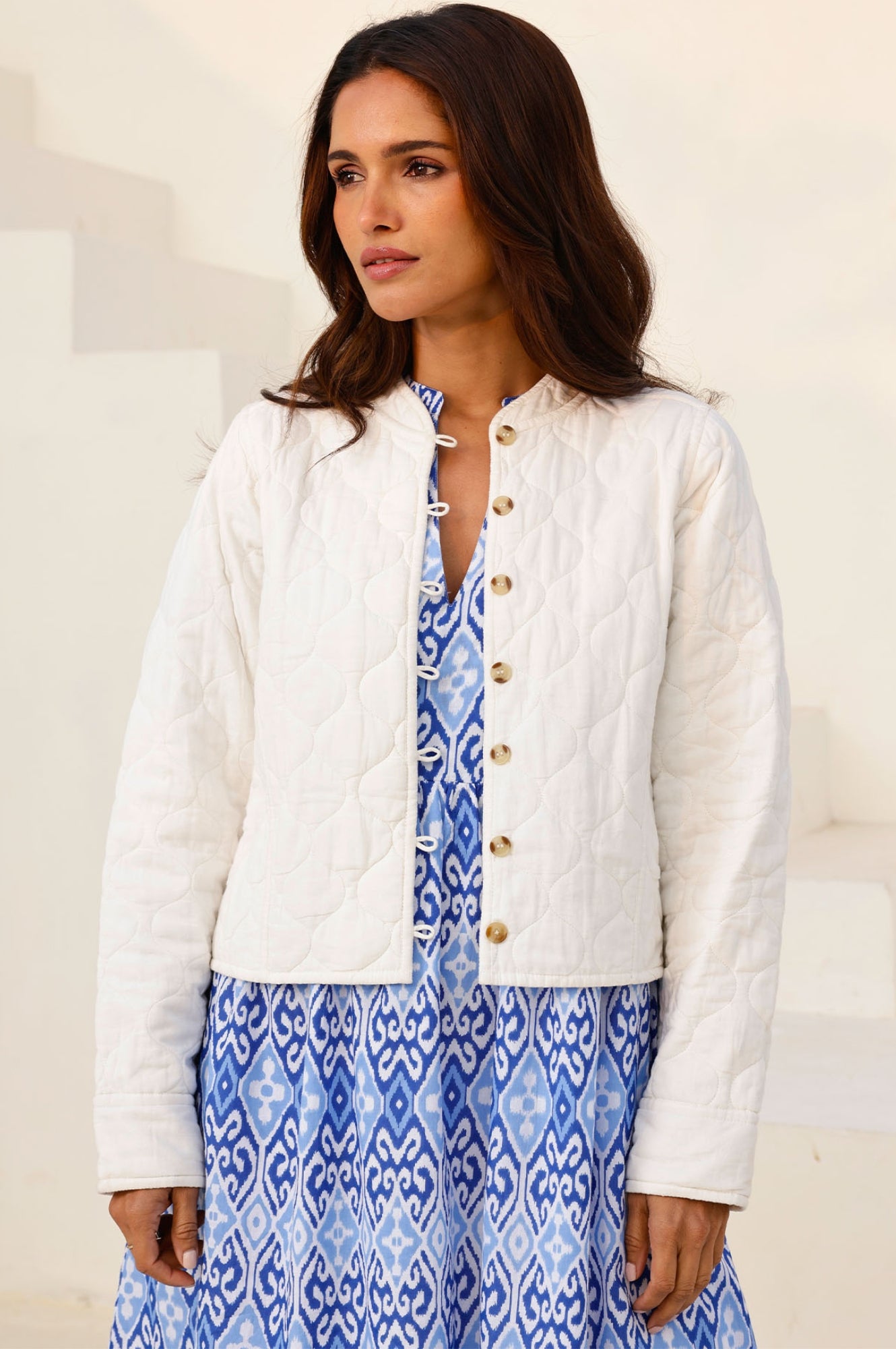 Polly Quilted Jacket for Women - Lightweight Cream Puffer Coat with Stylish Diamond Stitch Design | Perfect for Fall, Winter & Outdoor Activities