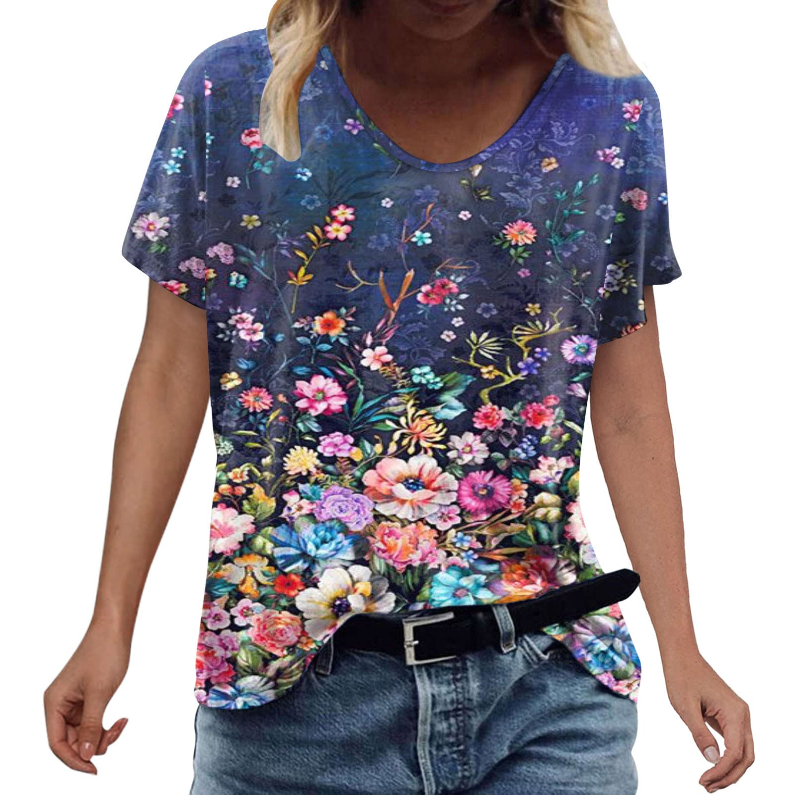 Women's Floral Printed Short Sleeve Crew Neck Tops - Summer Casual Elegant Blouse for Women | Perfect for Office, Dating & Vacation Outfits