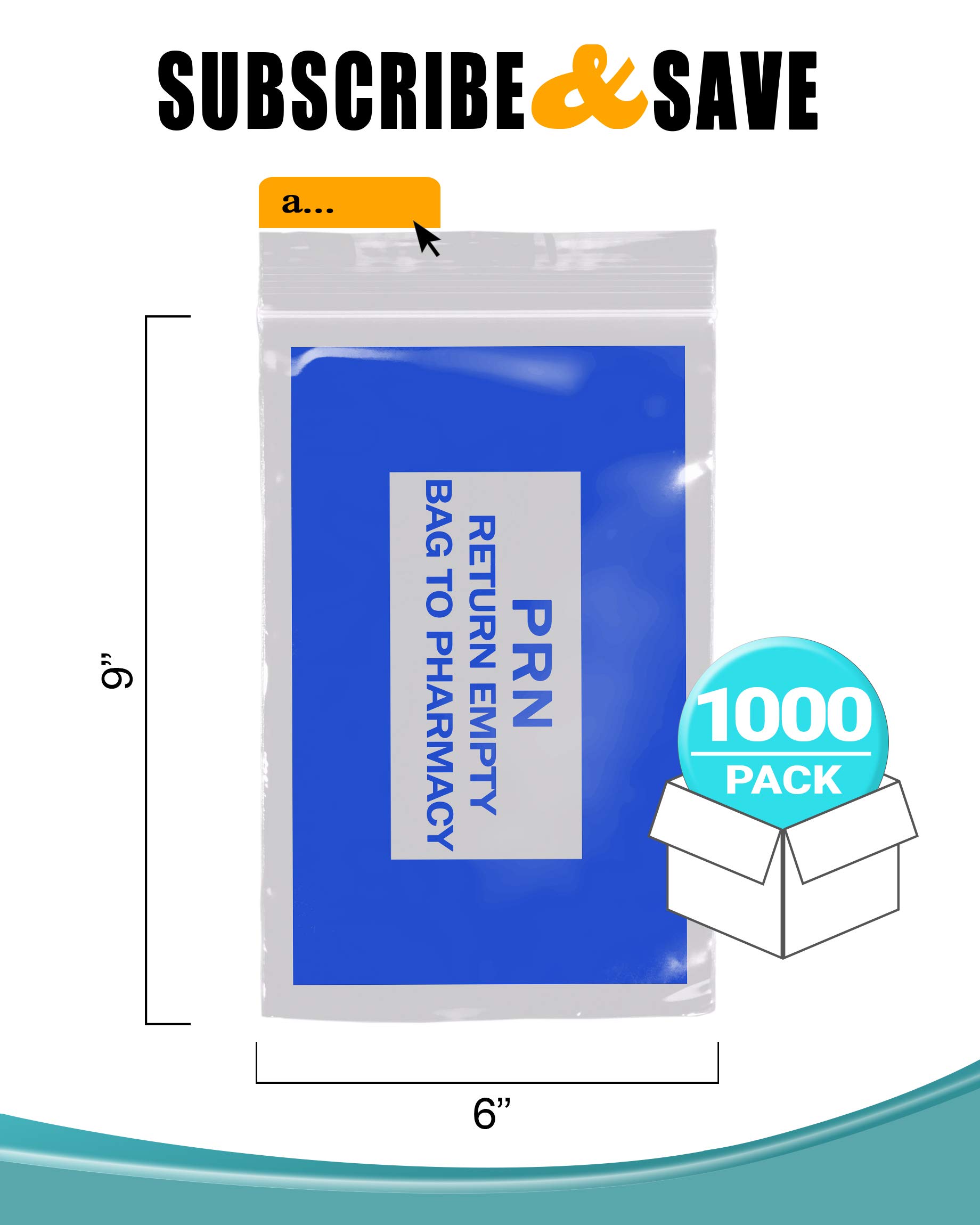 APQ 1000 Pack Blue PRN Bags 6x9 Inches - 2 Mil Thick Clear Zipper Printed Polyethylene Bags with Secure Seal Closure | Medical Supplies for Pharmacy, Infirmary & Healthcare Use | Ideal for Medication Storage & Hospital Organization