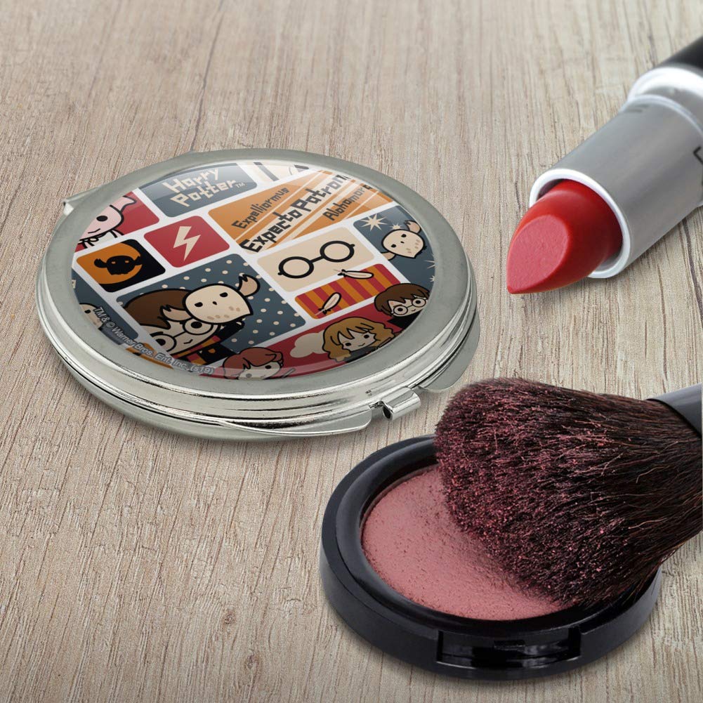 Harry Potter Cute Chibi Pattern Compact Travel Purse Handbag with Mirror - Perfect for Makeup, Cosmetics & Daily Essentials - Great Gift for Fans & Travel Accessories