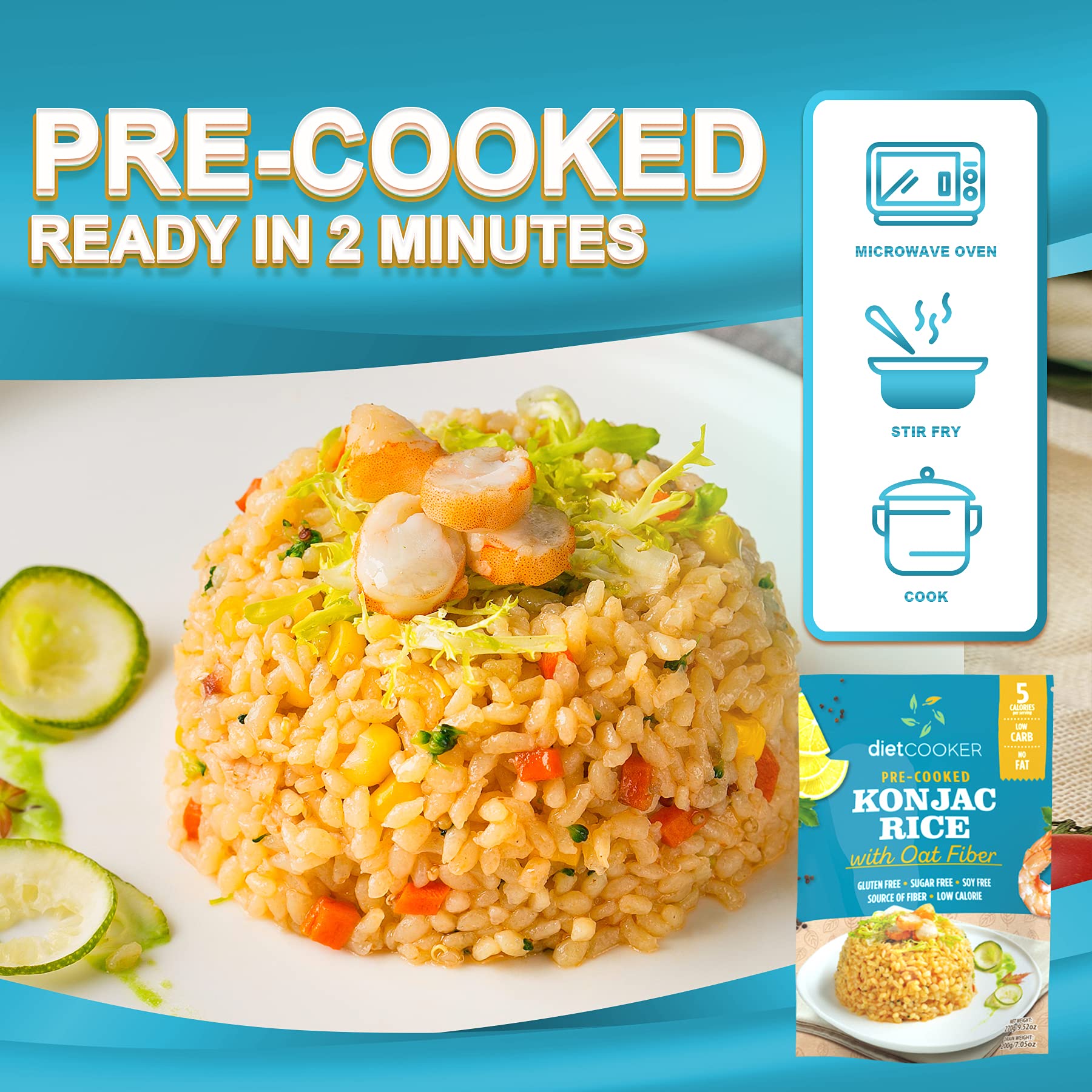 Shirataki Rice - 10 Pack Konjac Rice for Keto & Vegan Diet, 9.52 oz | Odor Free, Low Calorie, Zero Net Carbs, Slim Rice with Oat Fiber | Perfect for Weight Loss, Meal Prep & Healthy Eating