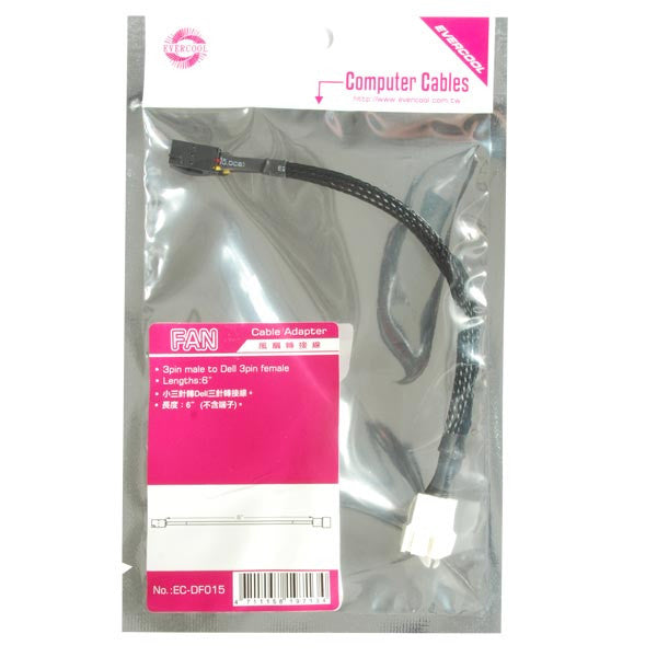 Evercool 3 Pin Male to Dell 3 Pin Female Cable Adapter EC DF015 - Compatible with Dell PowerEdge Servers & Workstations for Reliable Power Connection