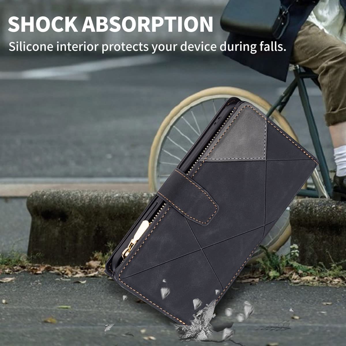 Premium Leather Wallet Case for Samsung Galaxy S22 Plus - 9 Card Slots with Zipper Pocket & Handbag Wristlet | Stylish Flip Cover for Everyday Use, Travel & Business (Black)