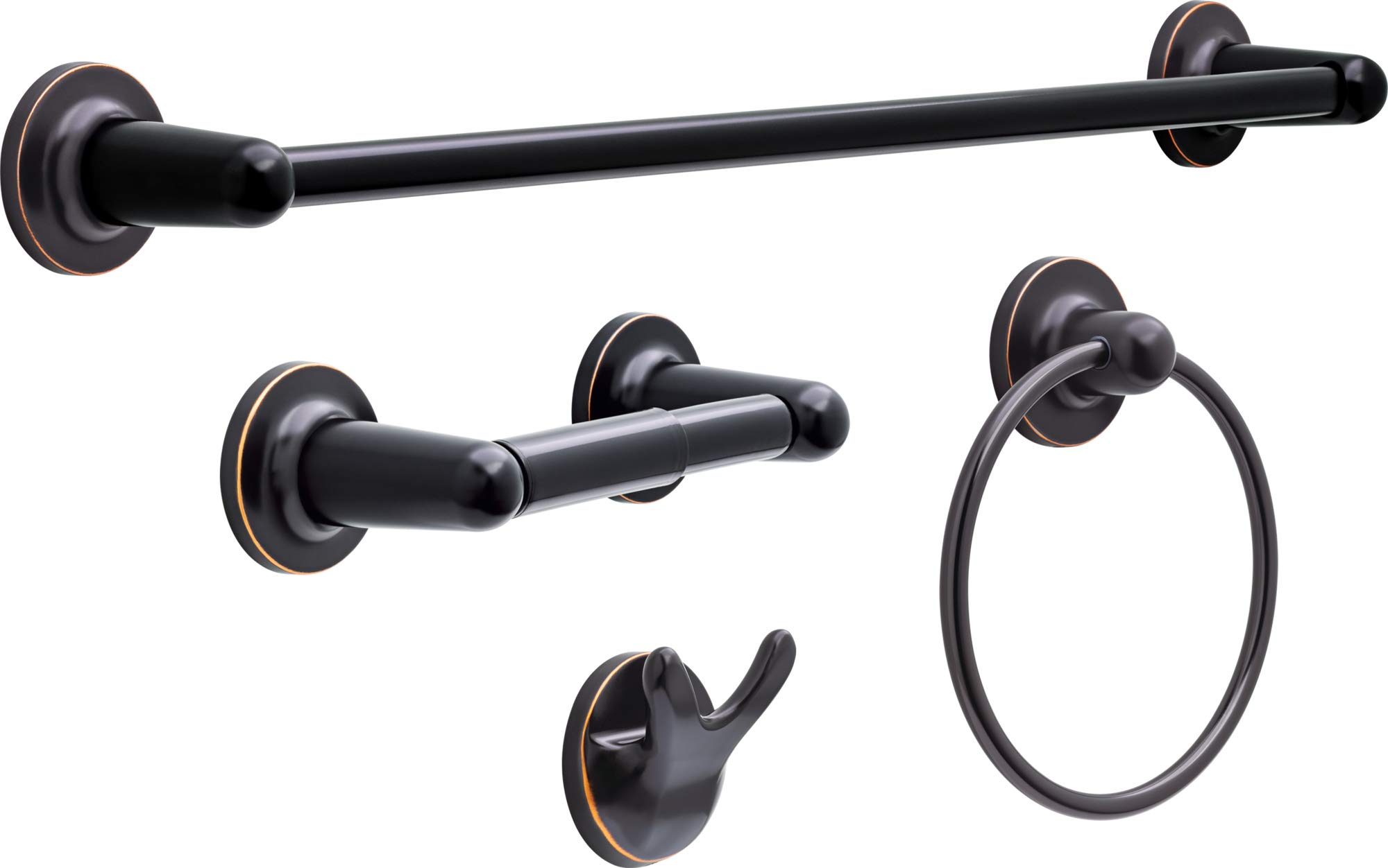 Franklin Brass Astra 4-Piece Bathroom Accessory Set in Oil Rubbed Bronze - Towel Bar, Robe Hook, Toilet Paper Holder & Towel Ring - Elegant Bathroom Decor for Modern Homes