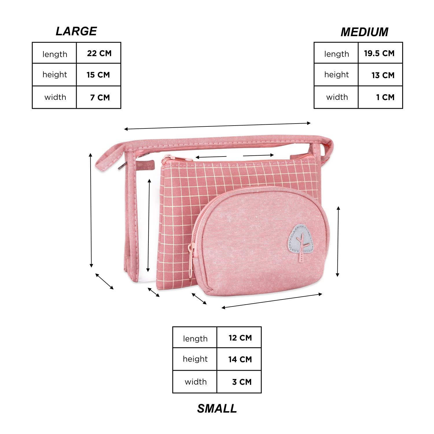 Ayaha 3-Piece Cosmetic Pouch Set - Large, Medium & Small Zippered Makeup Bags for Women | Travel Toiletry Organizer & Vanity Storage | Perfect for Travel, Gym & Daily Use (Pink)