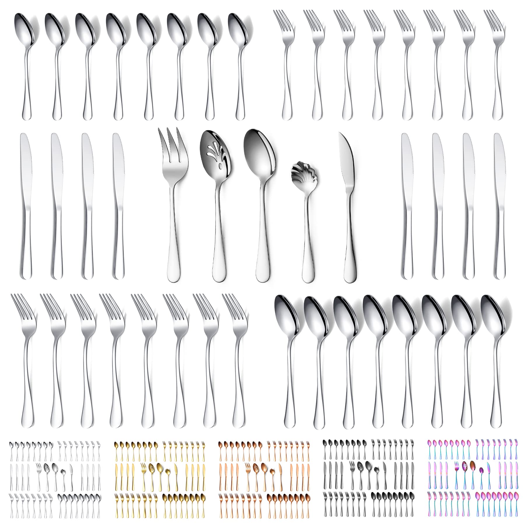 Kyraton 45-Piece Stainless Steel Flatware Set - Service for 8, Silverware Cutlery Set with Spoons, Forks & Knives - Dishwasher Safe Utensils for Everyday Dining, Dinner Parties & First Apartment Essentials