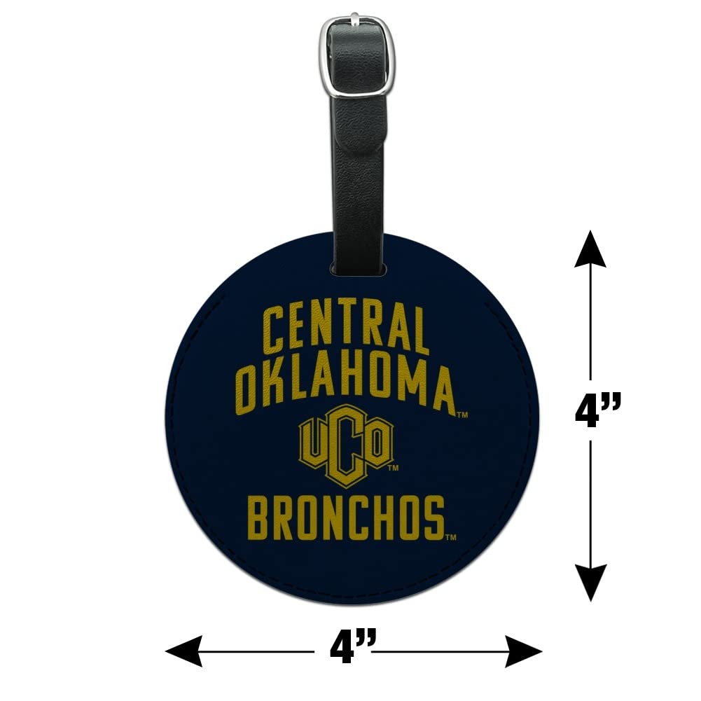 Central Oklahoma Bronchos Logo Round Leather Luggage Tag - Personalized Carry-On ID Tag for Travel Bags, Suitcases & Backpacks | Perfect for College Fans, Alumni & Travel Enthusiasts