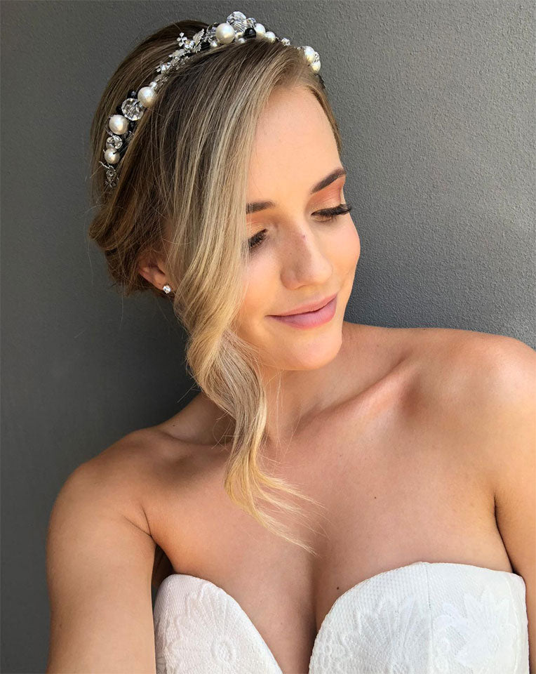 Kezani Enchanted Garden Floral Pearl Headband for Women - Elegant Race Day Hair Accessories & Special Occasion Wedding Bridal Headpiece