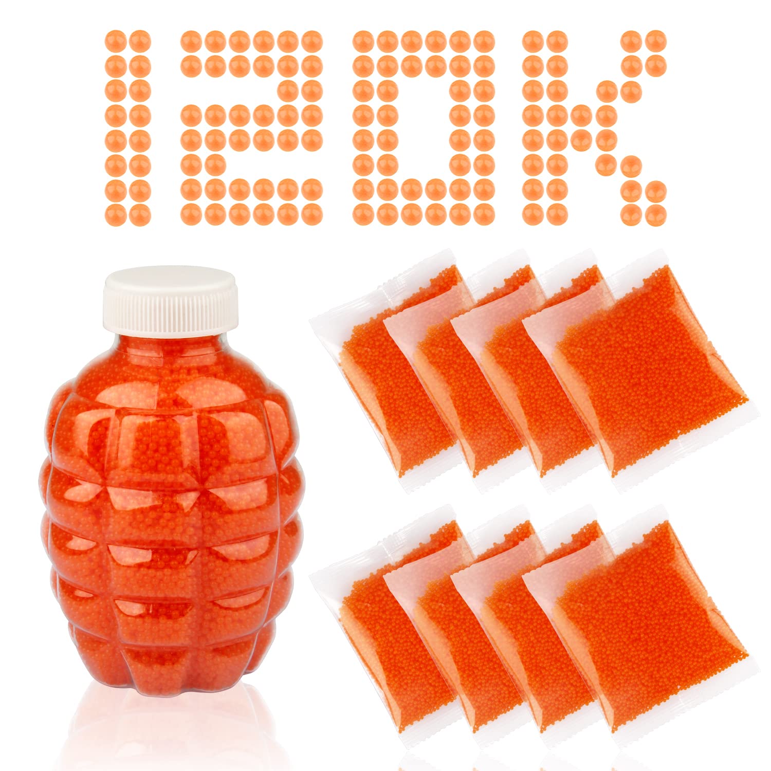 AHRIVA 120K Water Gel Beads Refill Ammo - 7-8mm Orange Splatter Balls with Pineapple Bottle for Gel Ball Blaster | Perfect for Outdoor Games, Team Battles, and Backyard Fun